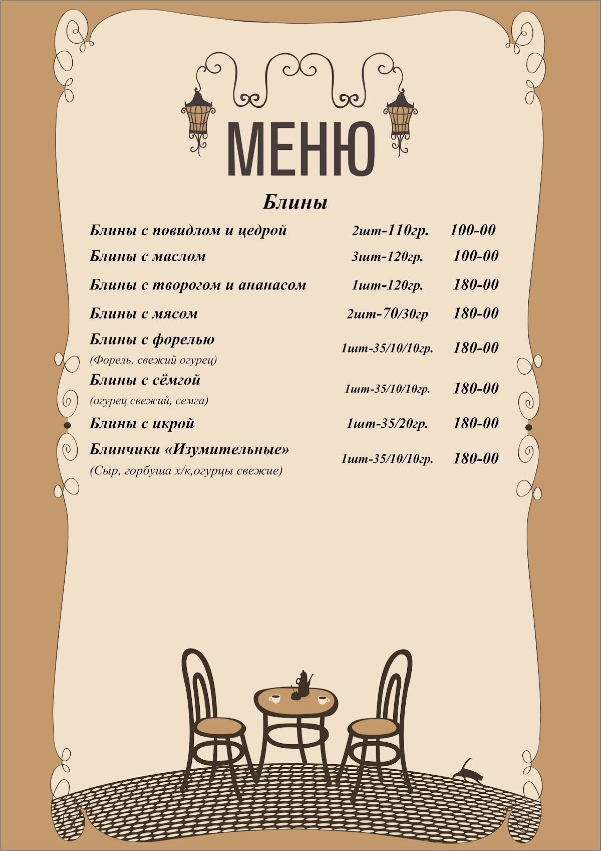 Цезарь меню