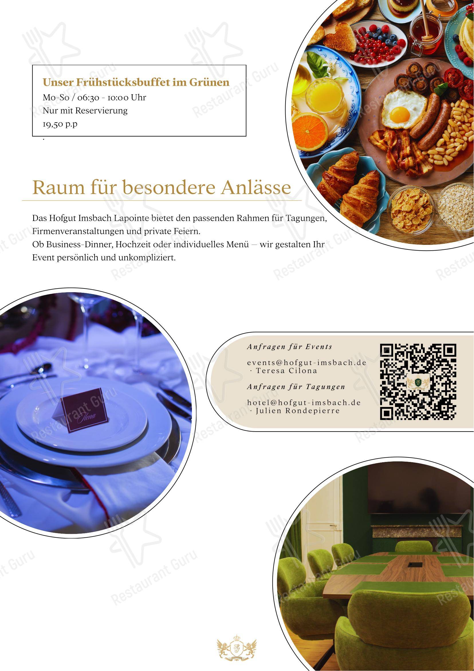 Меню ресторана HOTEL Hofgut Imsbach Lapointe
