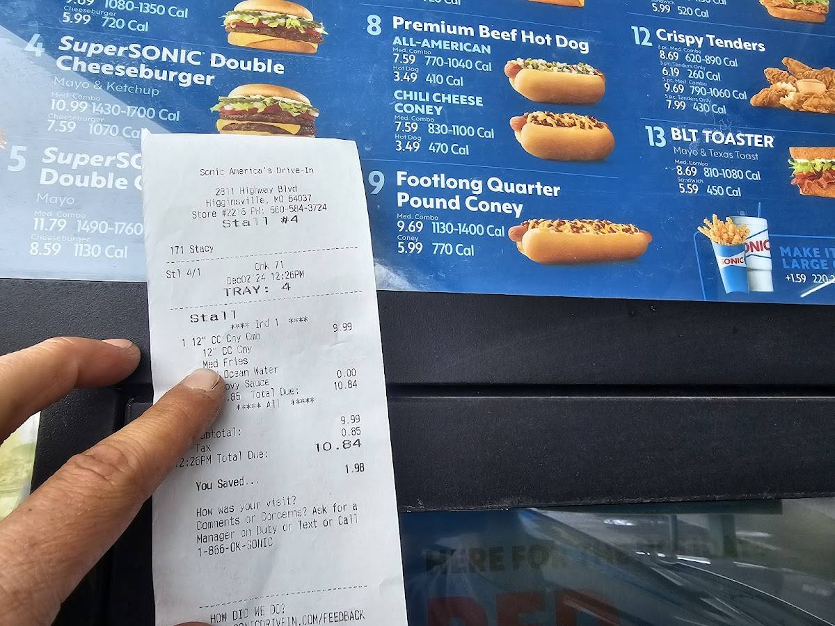 Sonic Drive-In меню