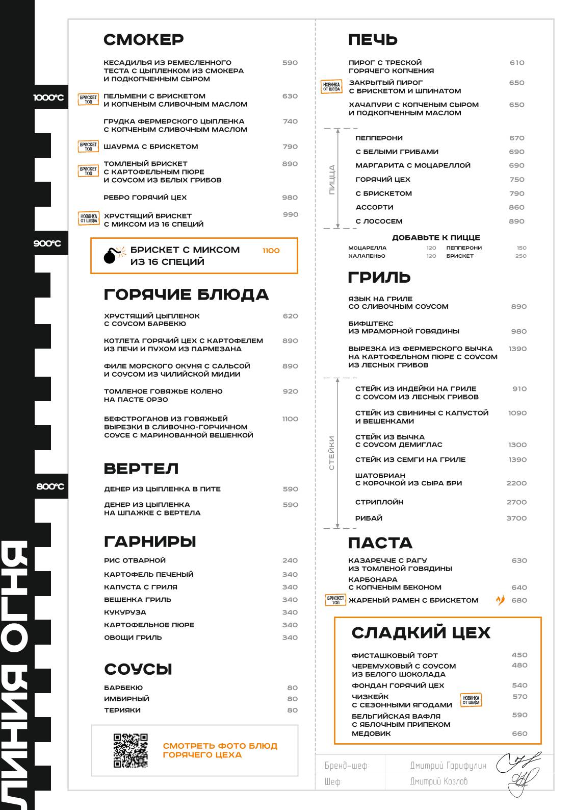 Горячий цех меню