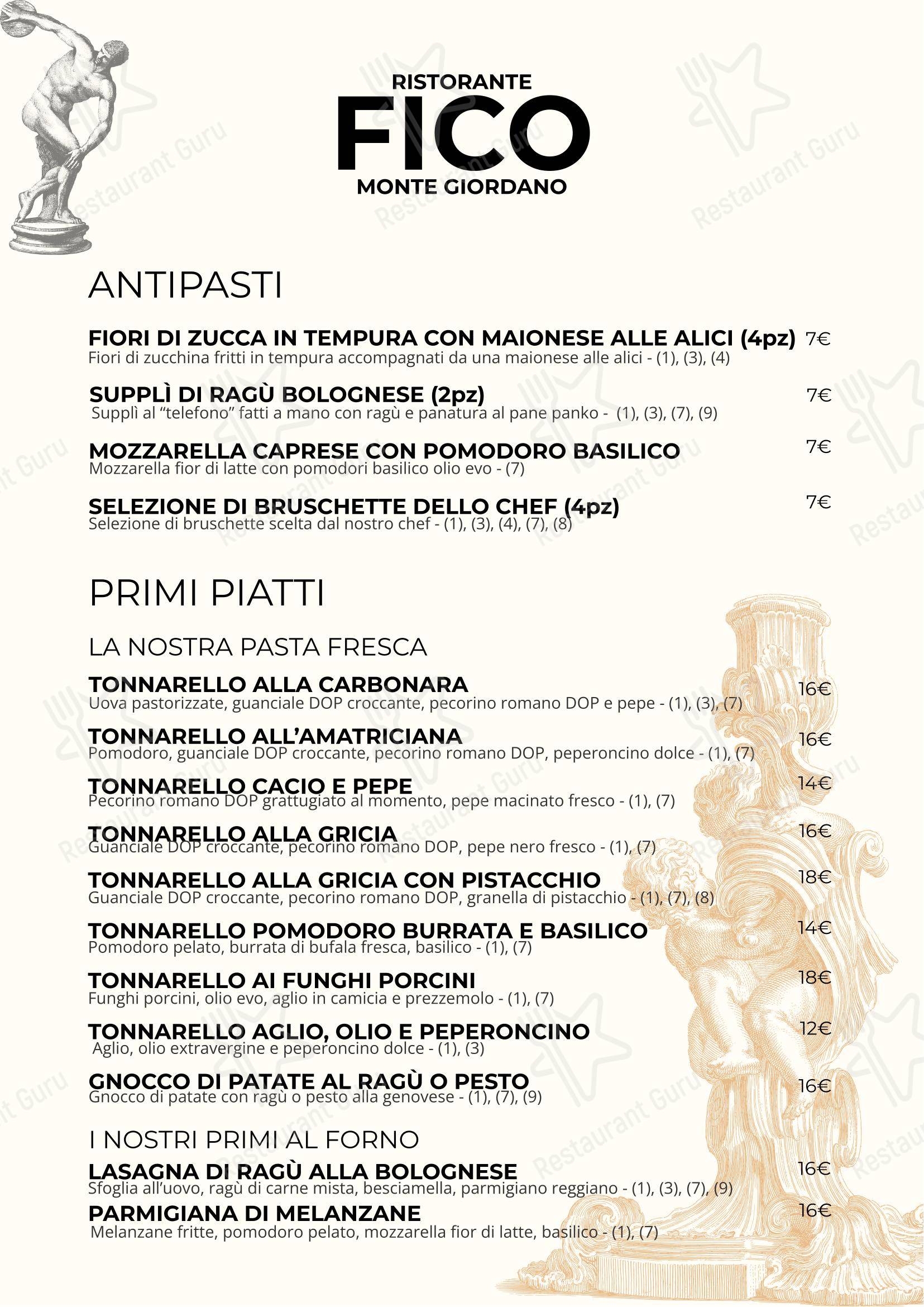 Меню паба и бара Il Fico Ristorante - Monte Giordano