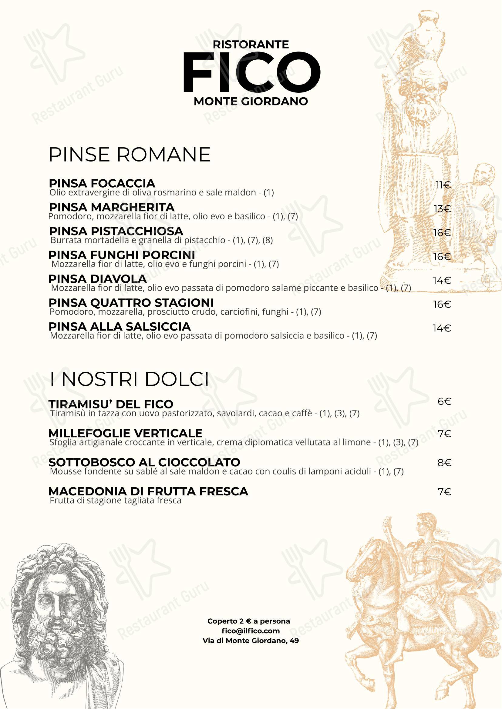Меню паба и бара Il Fico Ristorante - Monte Giordano