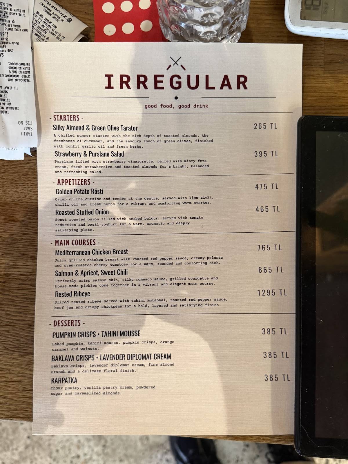 Irregular Moda меню