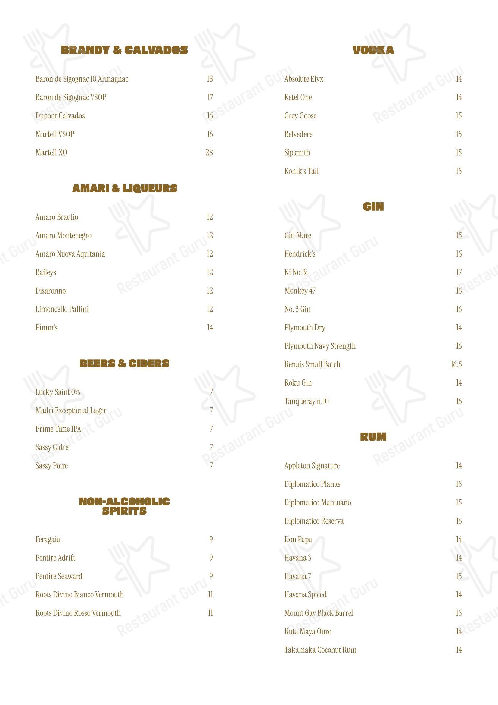 Dinner Menu паба и бара JOIA Rooftop Bar