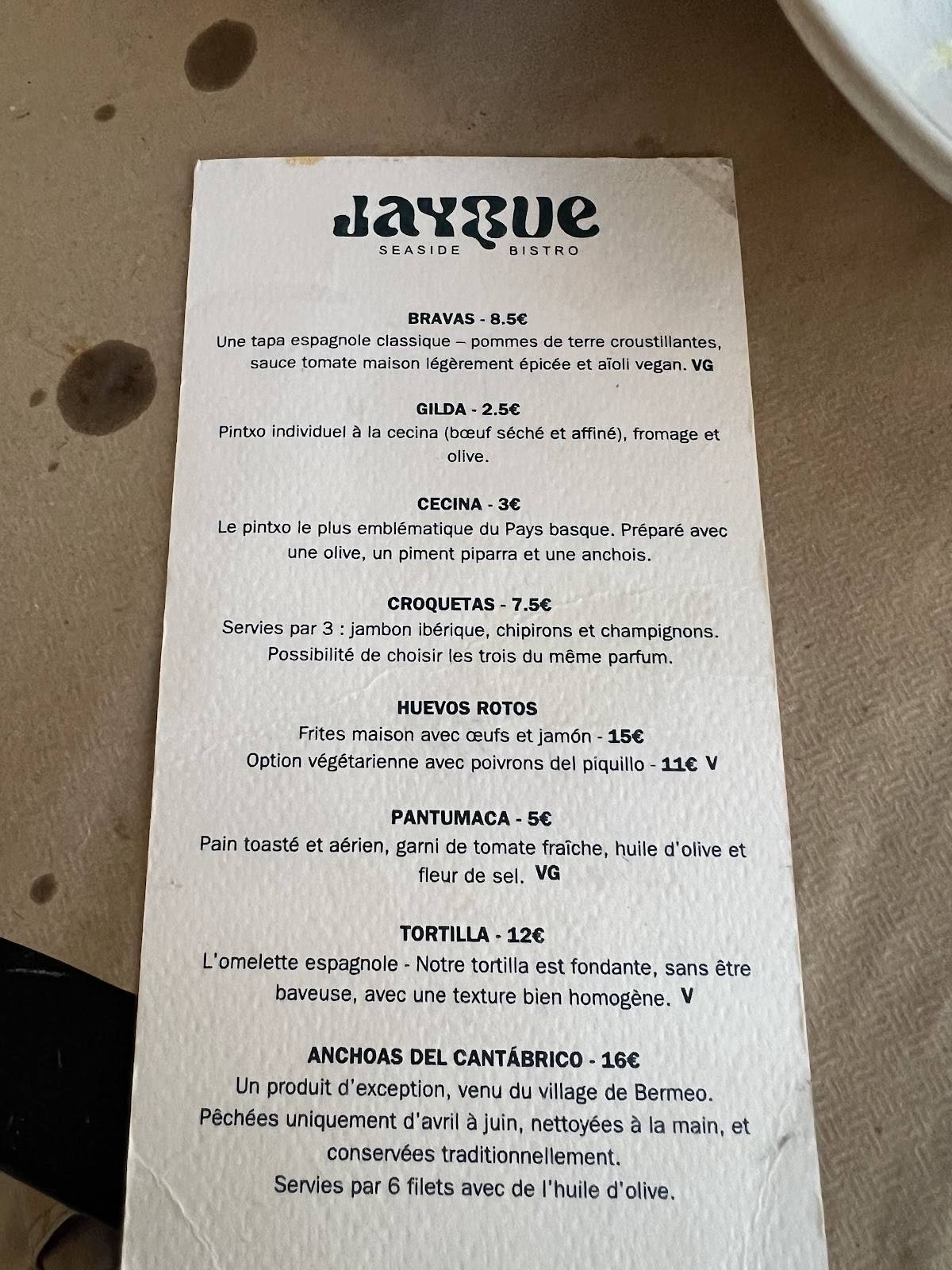 Jayque меню