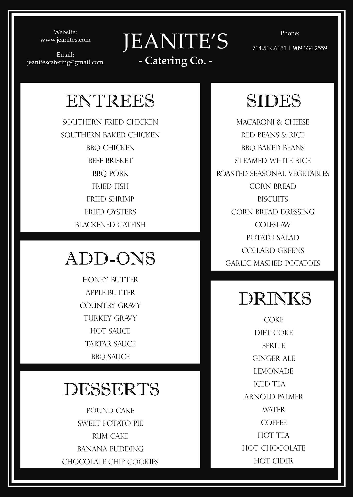 Jeanite's Catering меню