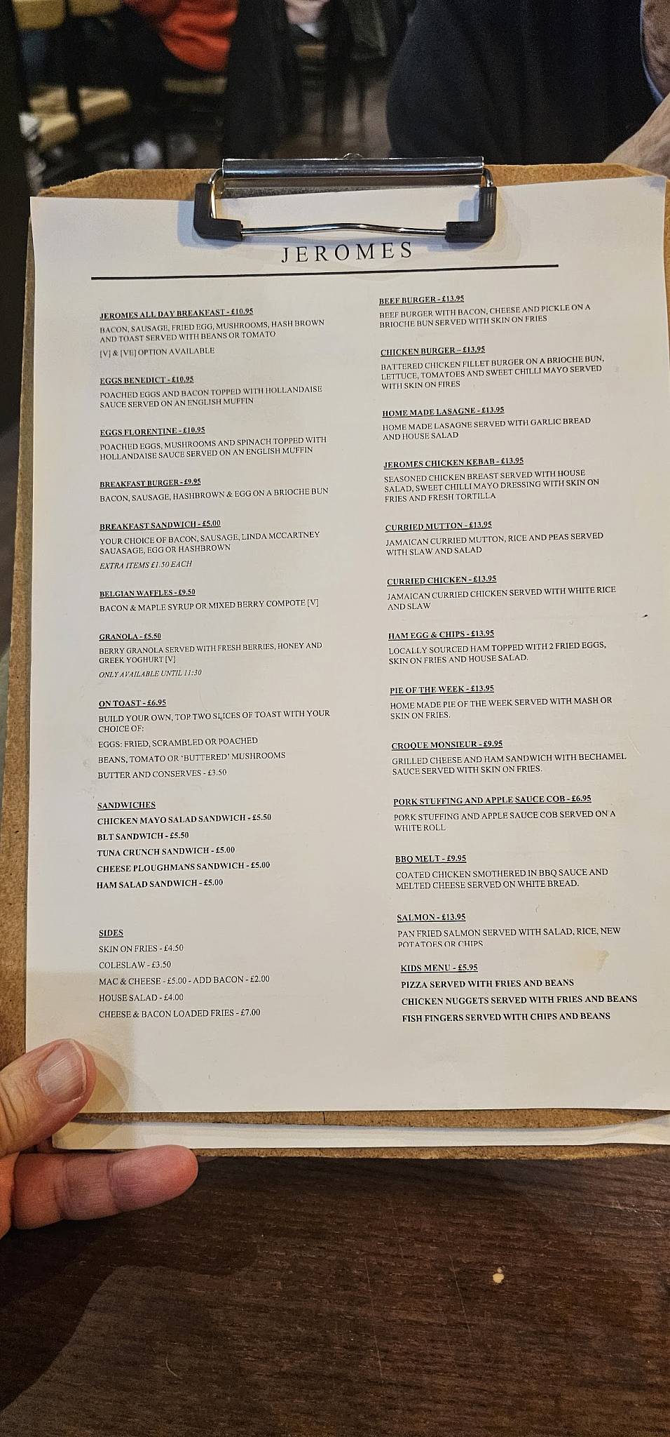 Jeromes Cafe меню