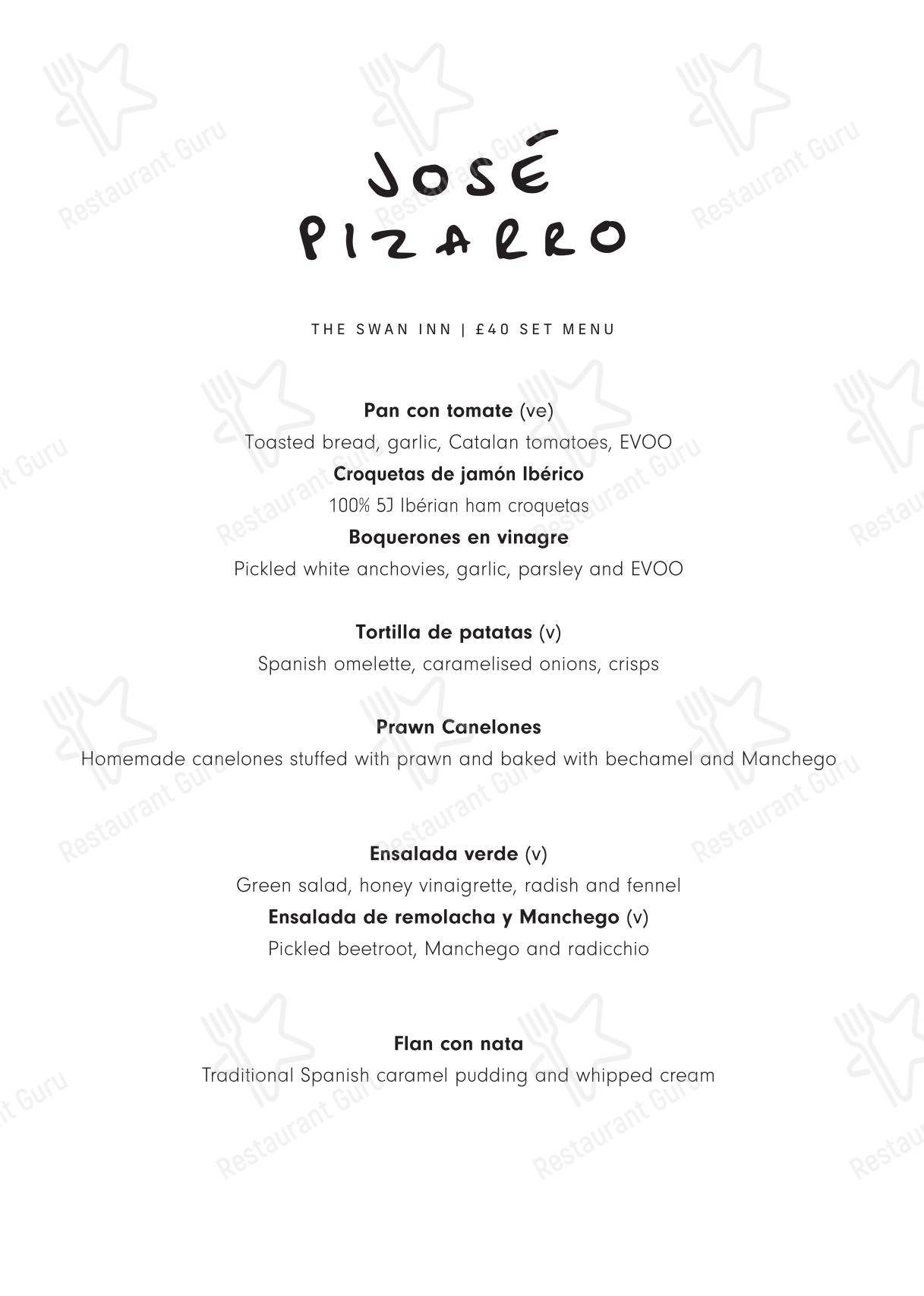 José Pizarro The Swan Inn в Эшере - Menu bistro