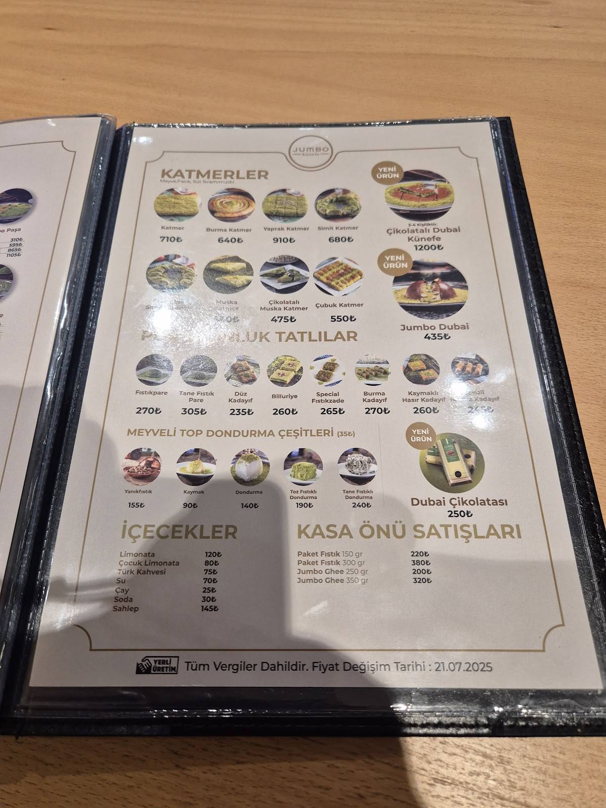 Jumbo Künefe Rize меню