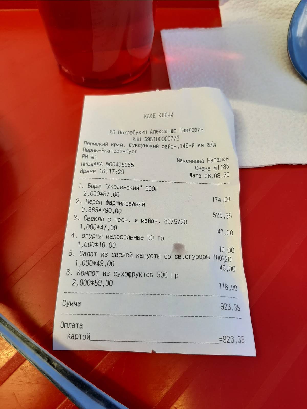 Кафе меню