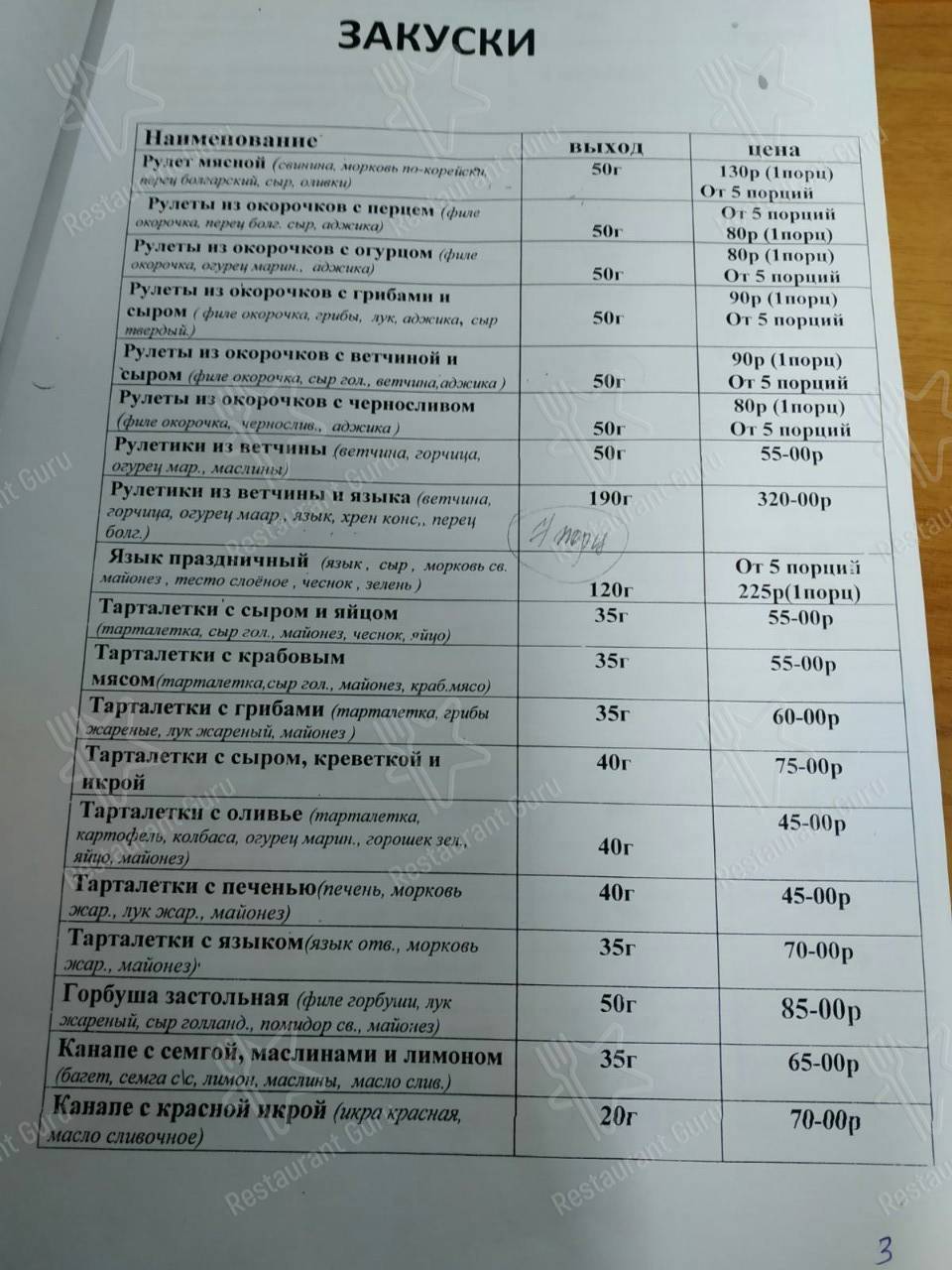 Меню кафе Винтаж