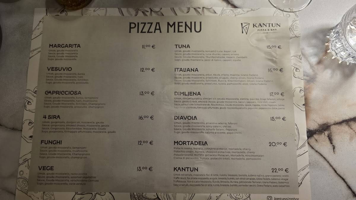 Kantun Pizza&Bar меню