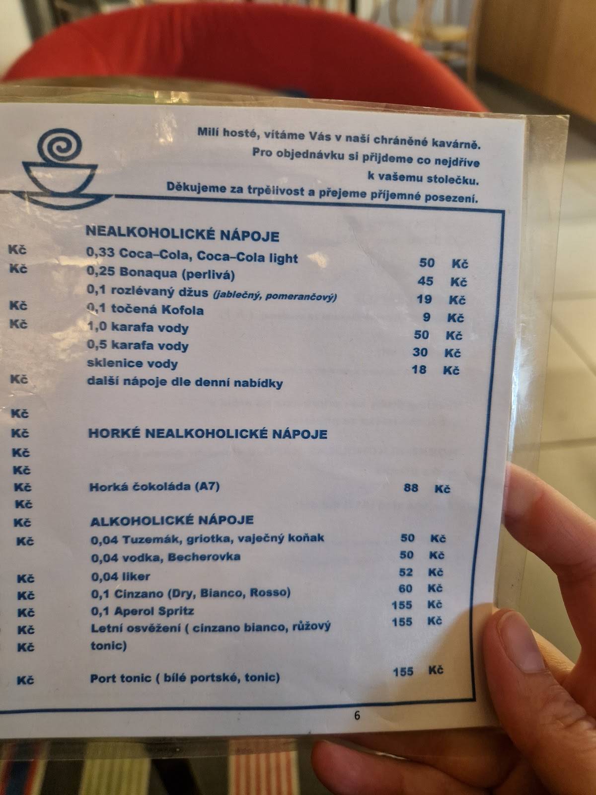 Kavárna Modrý domeček меню