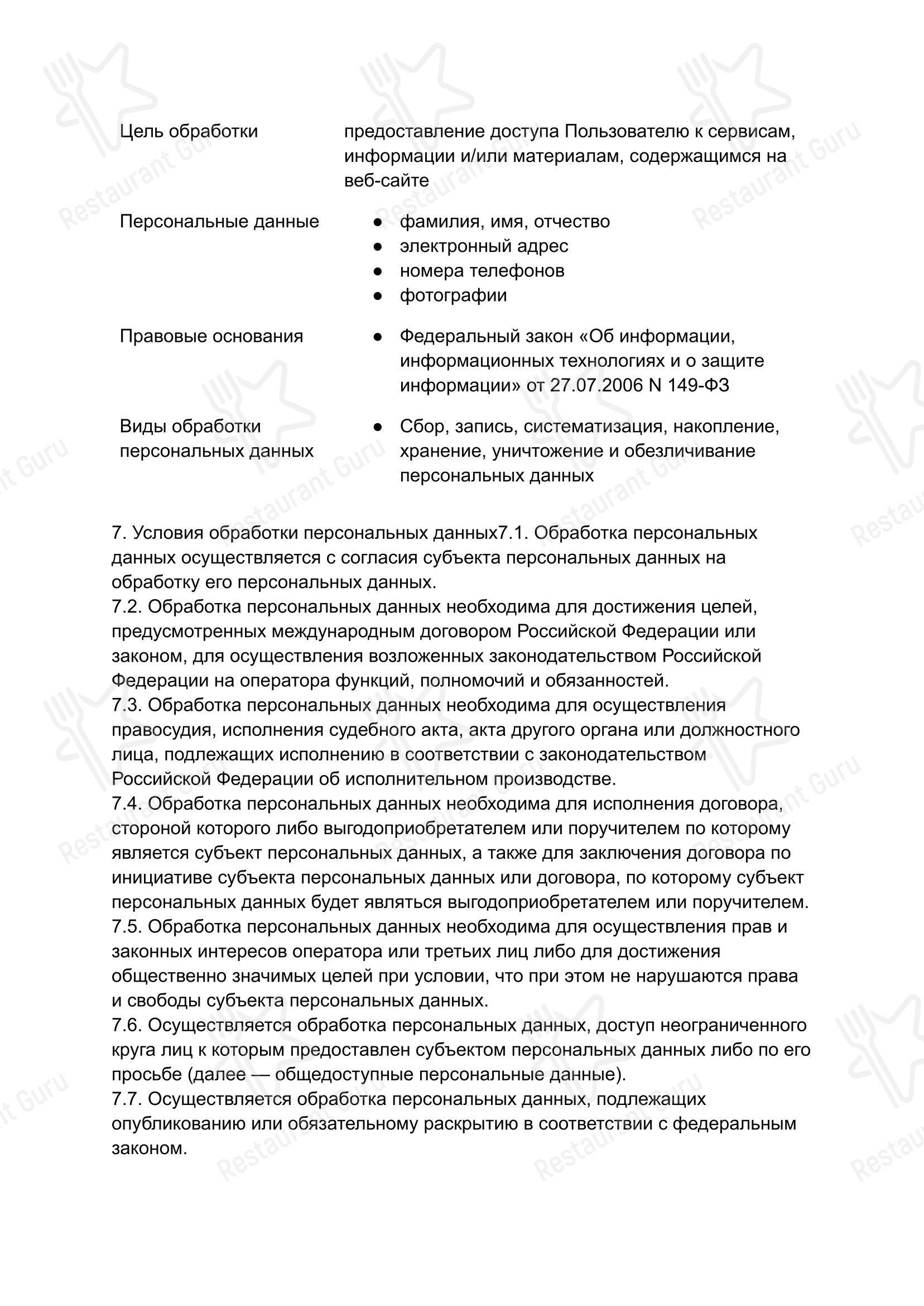 Меню ресторана Кавказский дворик в Москве