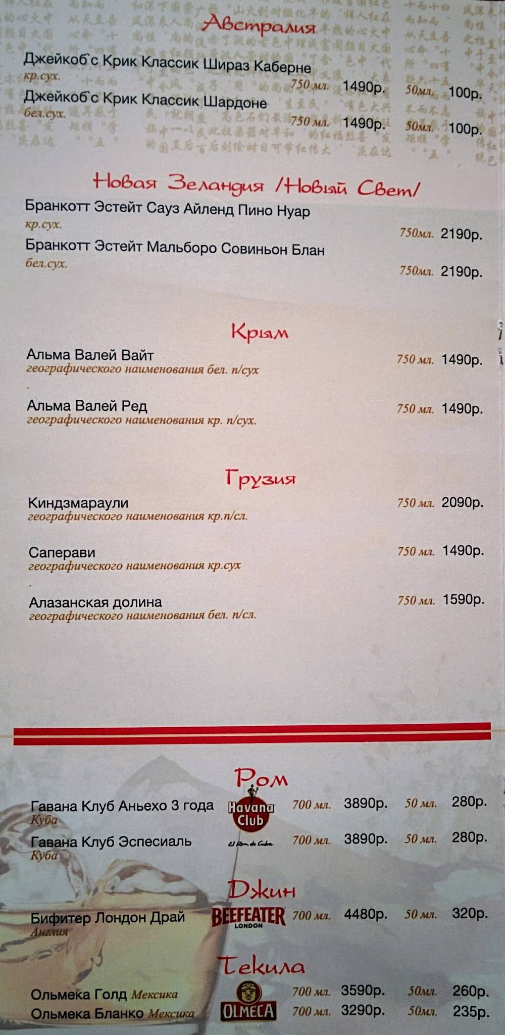 Харбин меню