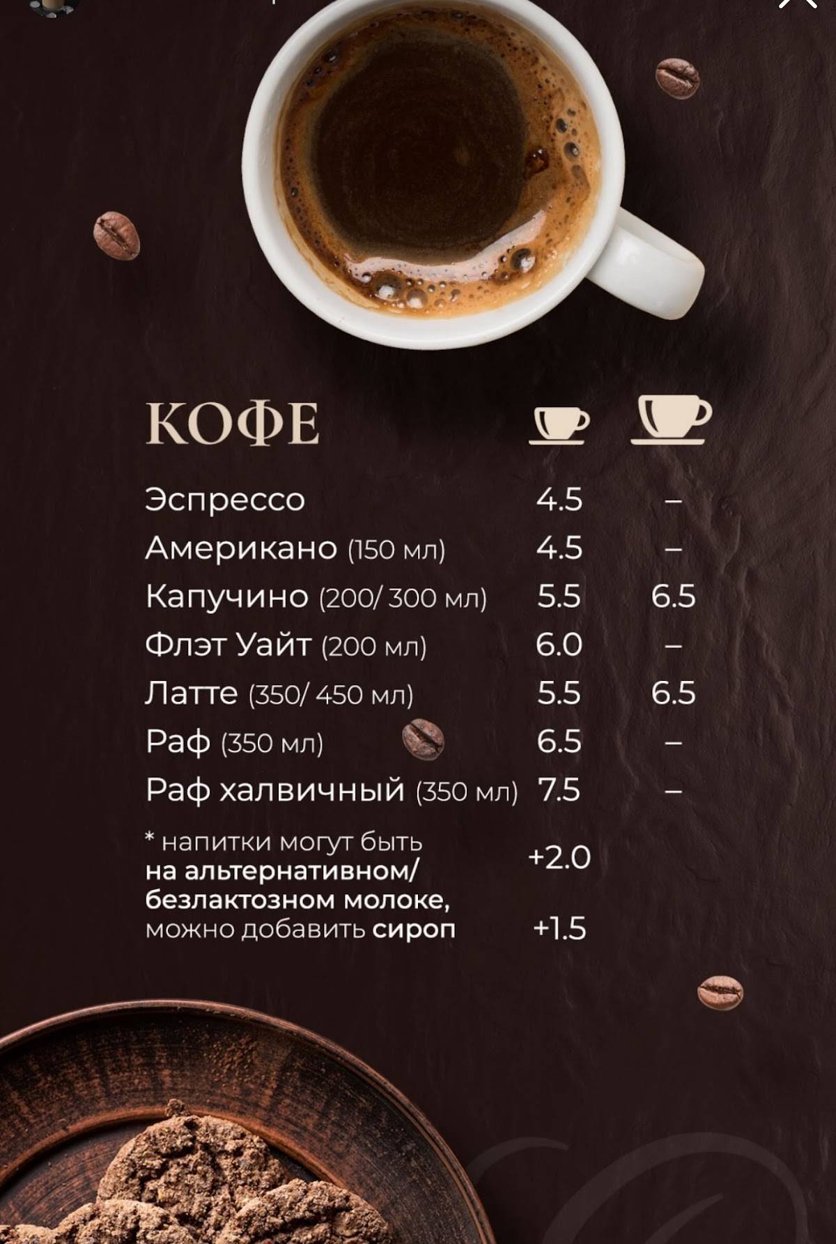Кофейня "Истории" меню