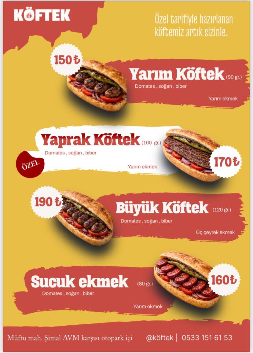 Köftek меню