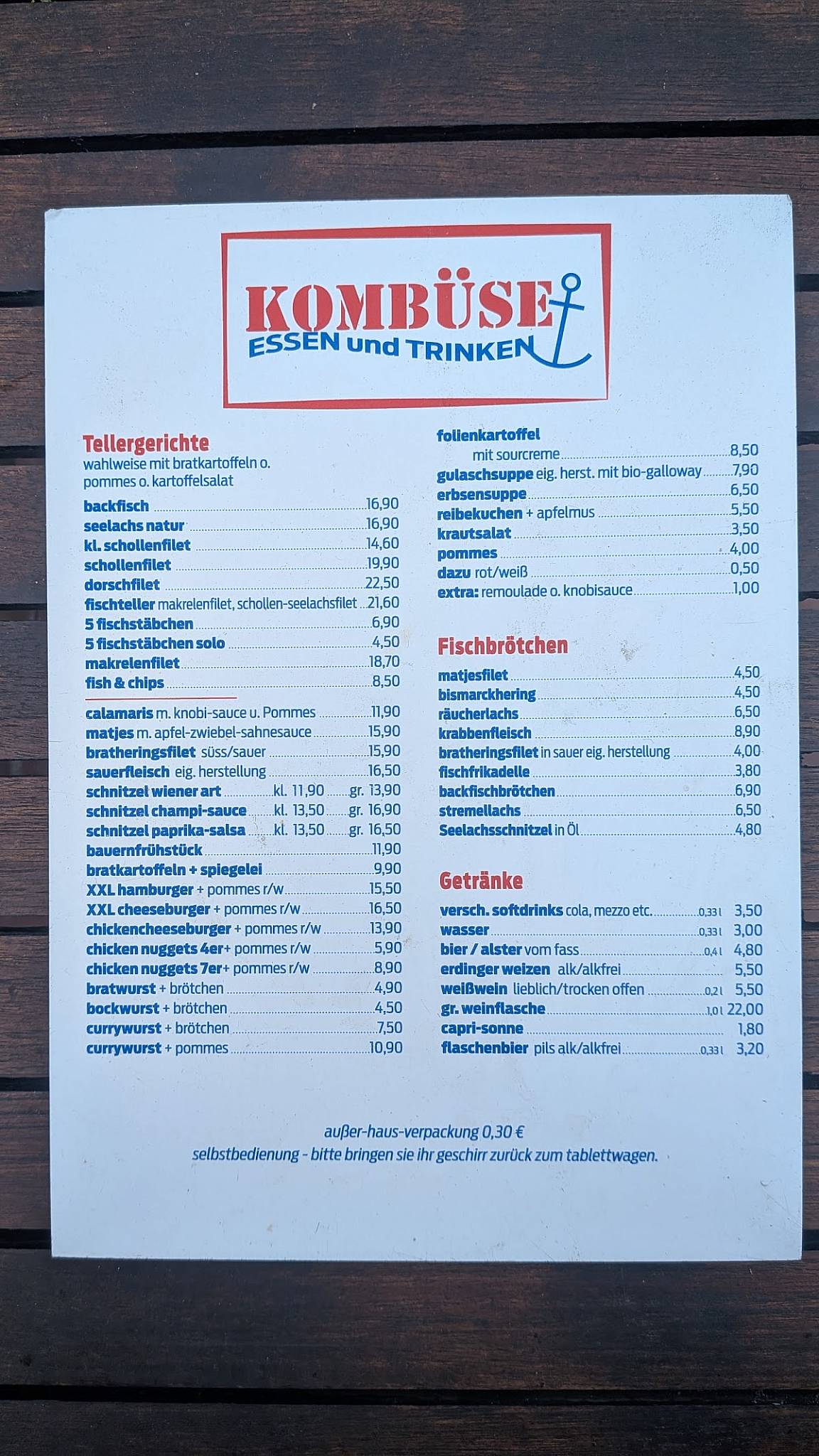 Kombüse меню