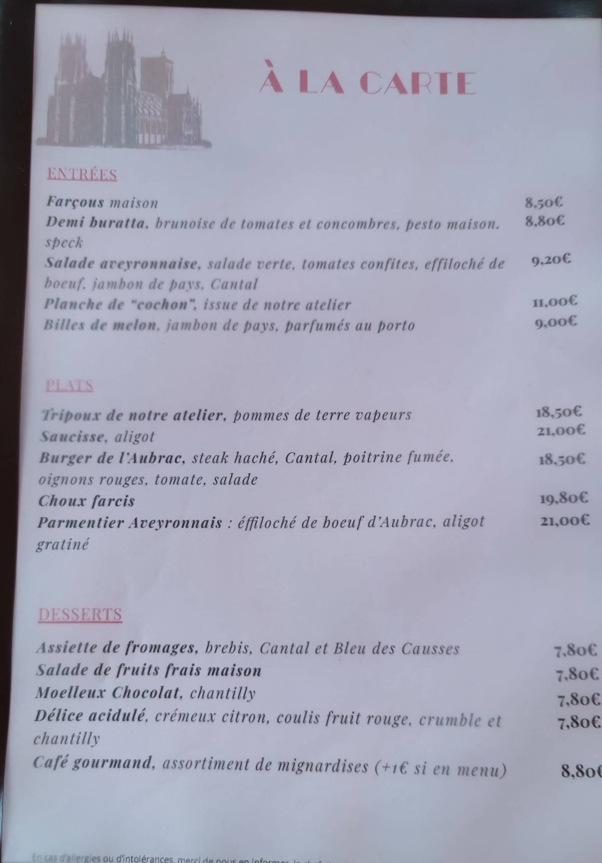 L'Aubrac Rodez меню