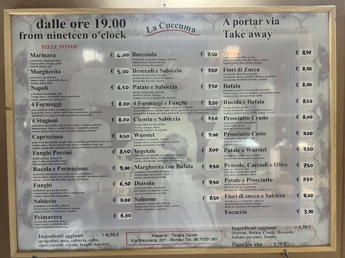 La Cuccuma, Mangiare a Roma, Paninoteca, Roma, Ristorante Roma, Pizzeria Roma меню