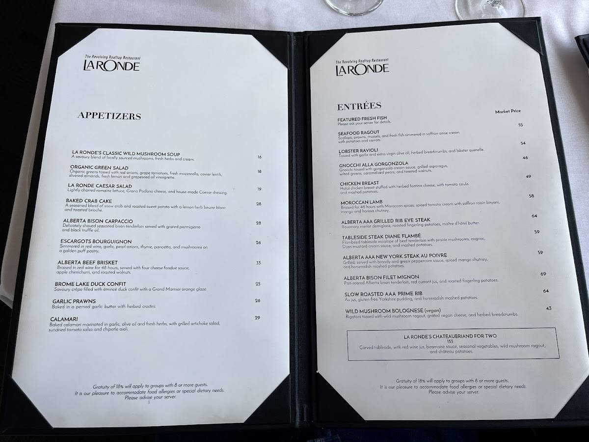 La Ronde Revolving Restaurant меню