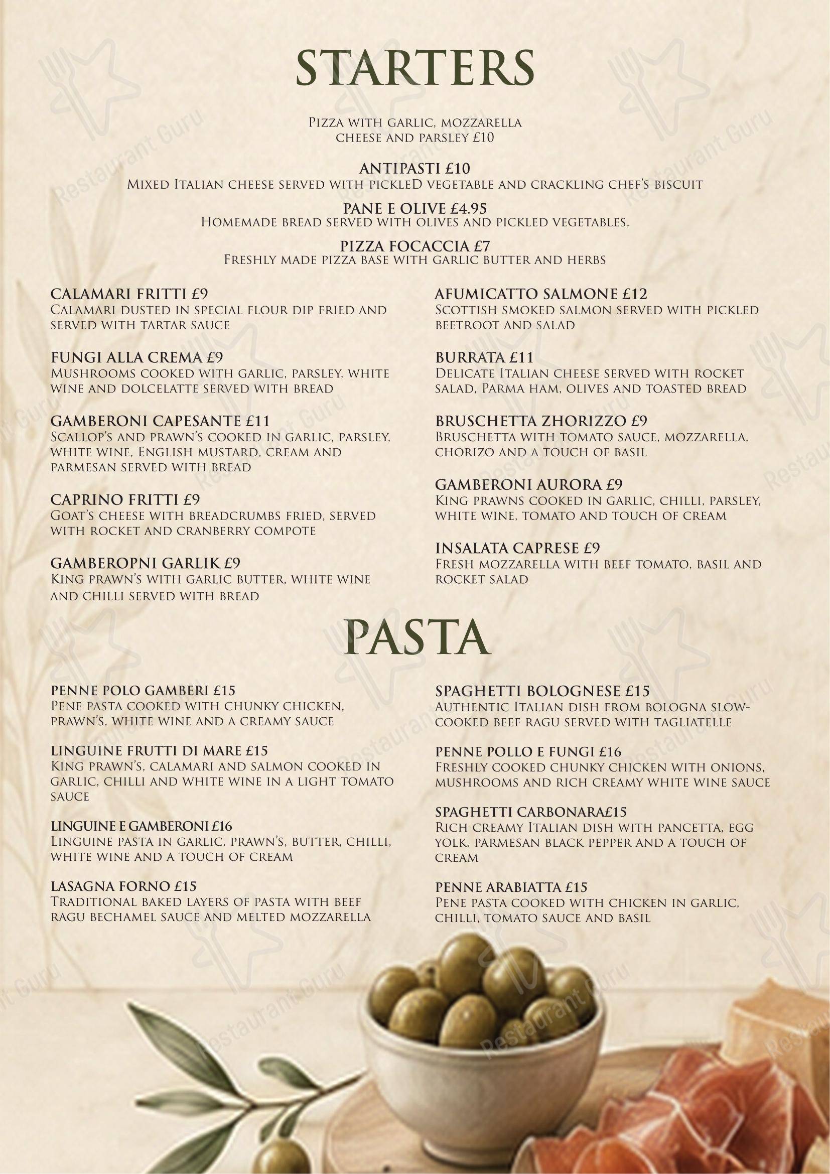 Меню напитков ресторана La Terrazza Ristorante Italiano в Рагелях