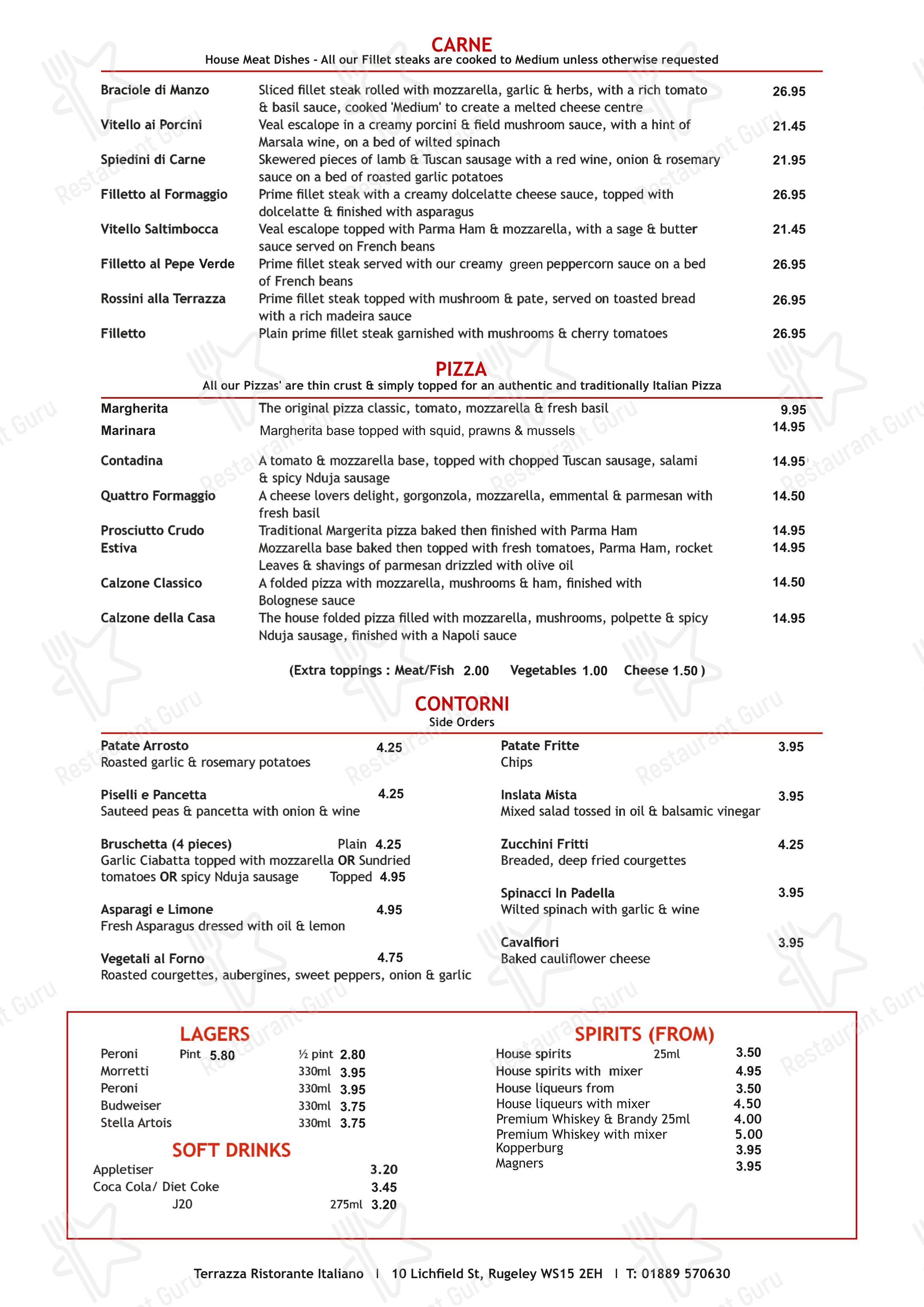 Меню ресторана La Terrazza Ristorante Italiano