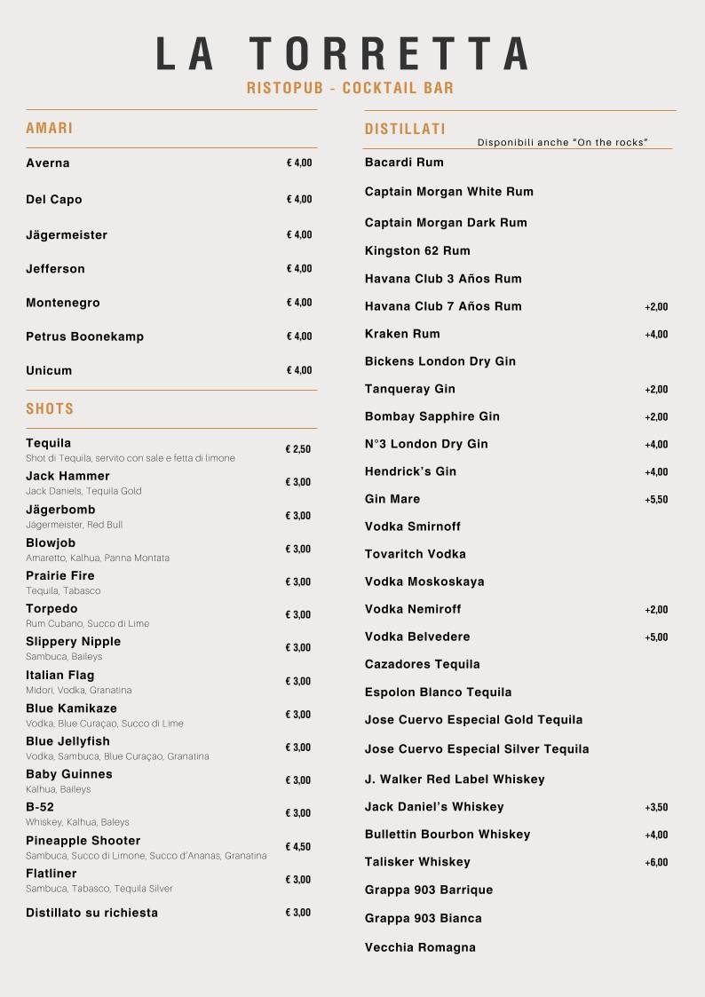 La Torretta Ristopub - Cocktail Bar меню