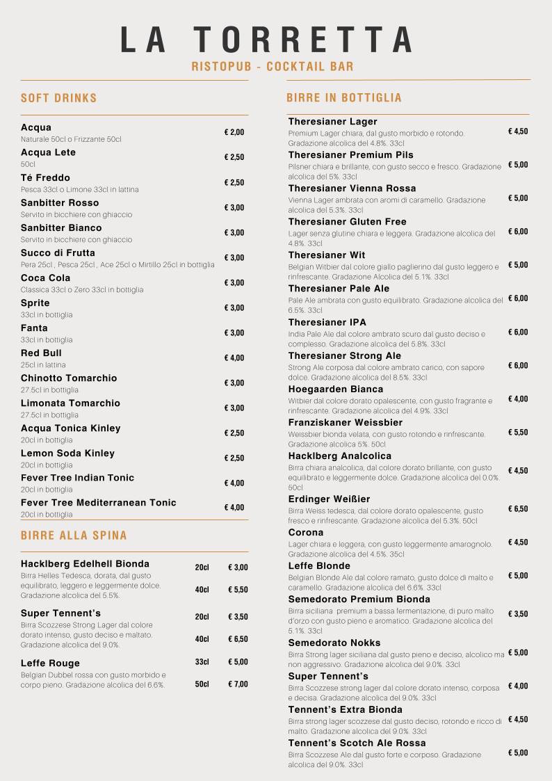 La Torretta Ristopub - Cocktail Bar меню