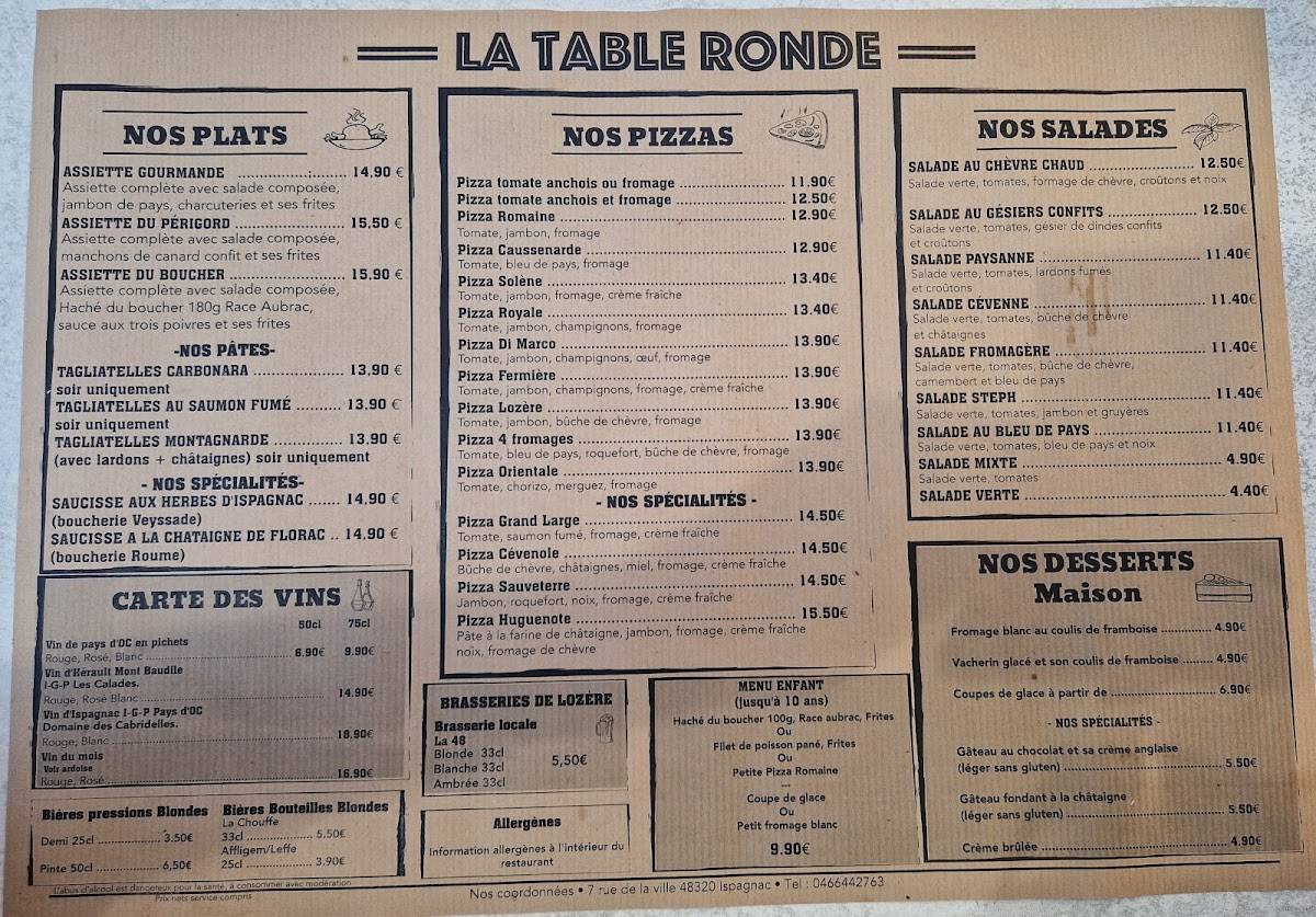 La table ronde меню