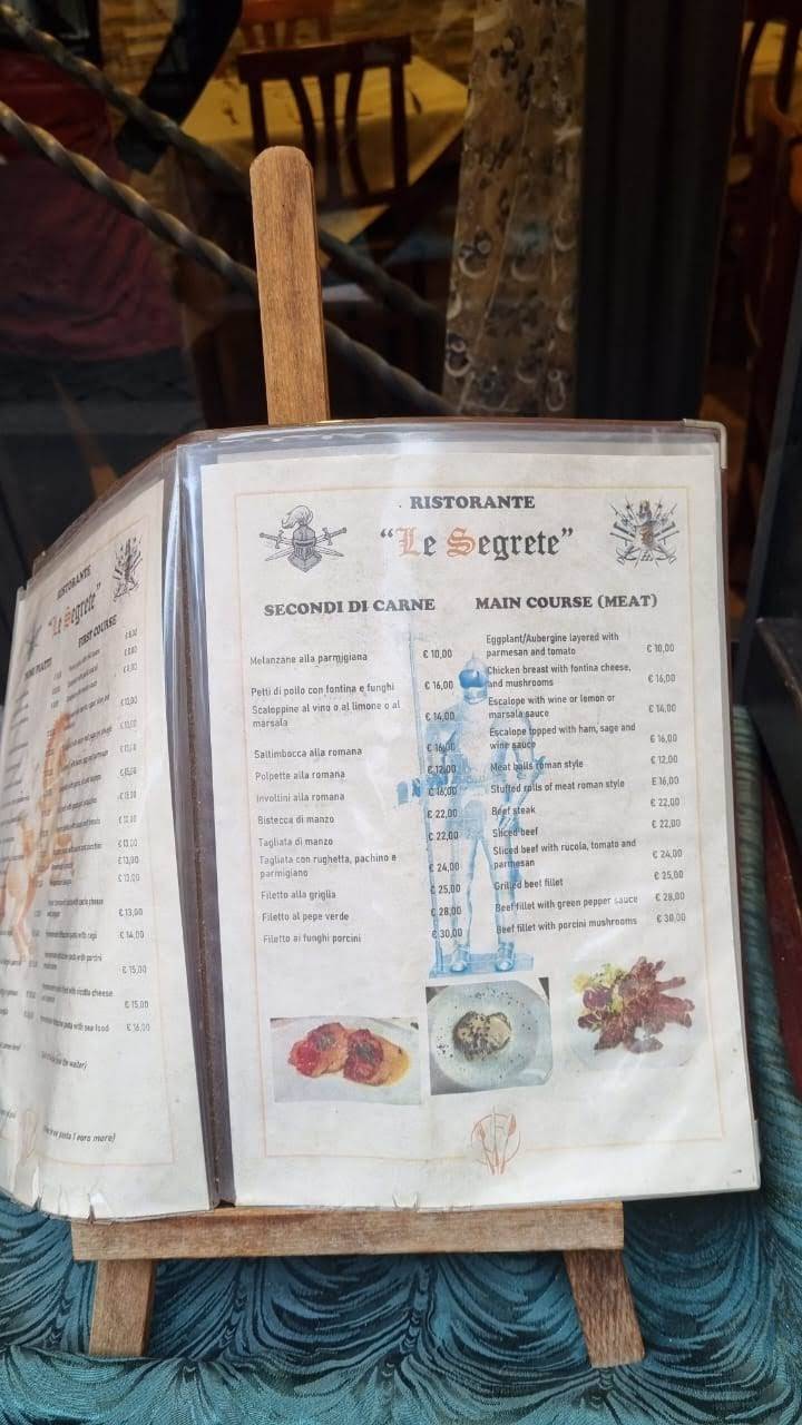 Le Segrete меню