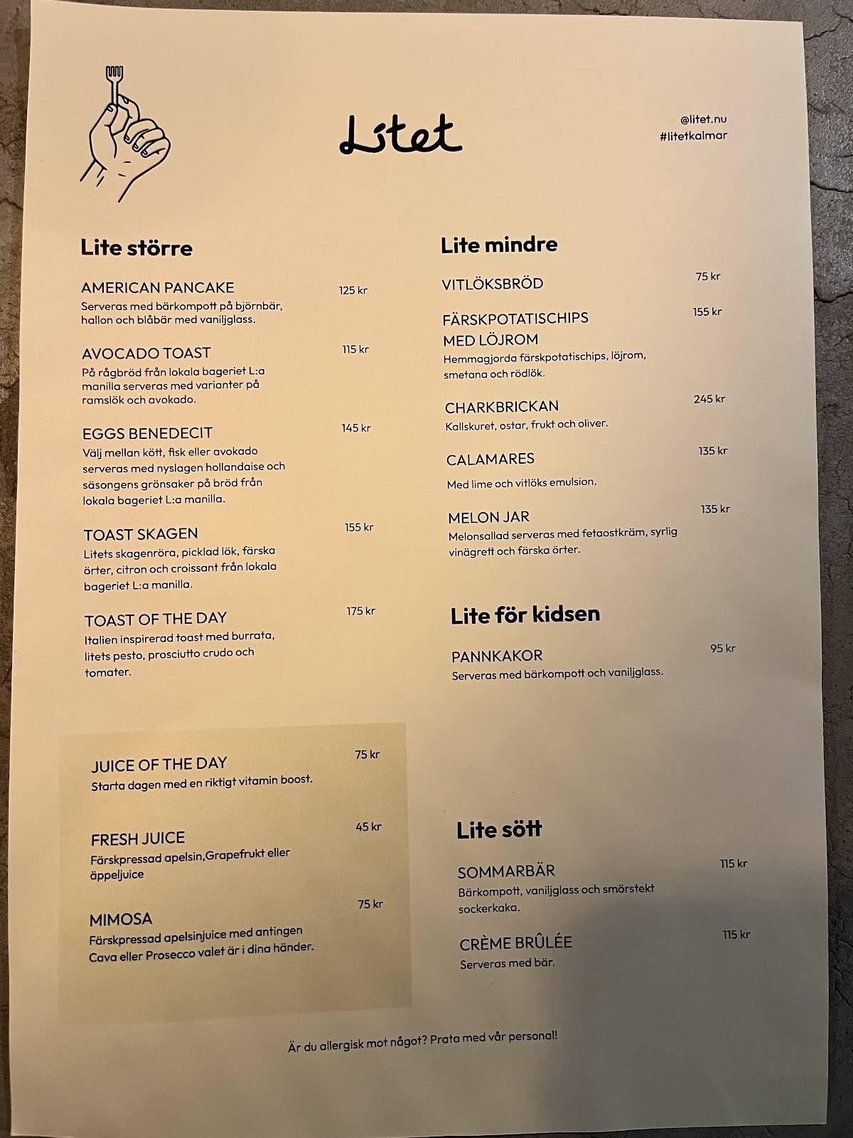 Litet - Restaurang & Bar меню