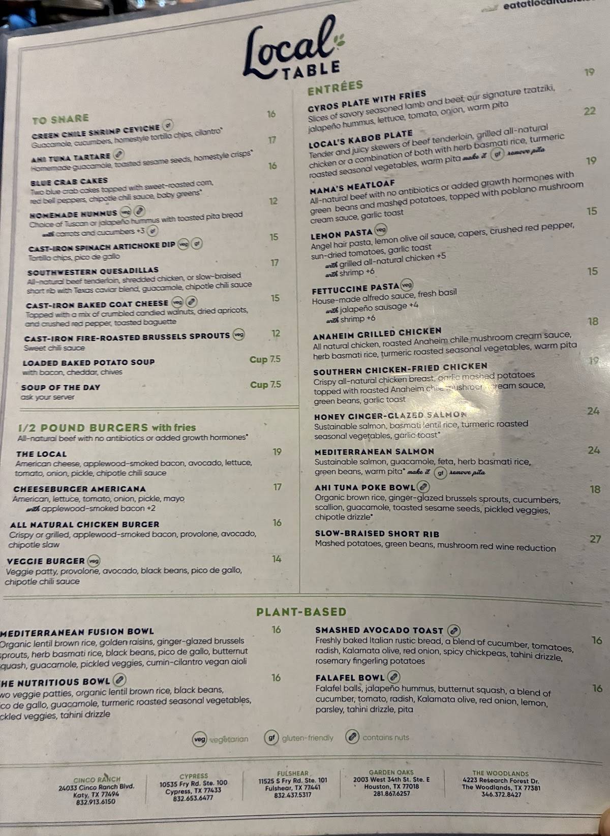 Local Table меню