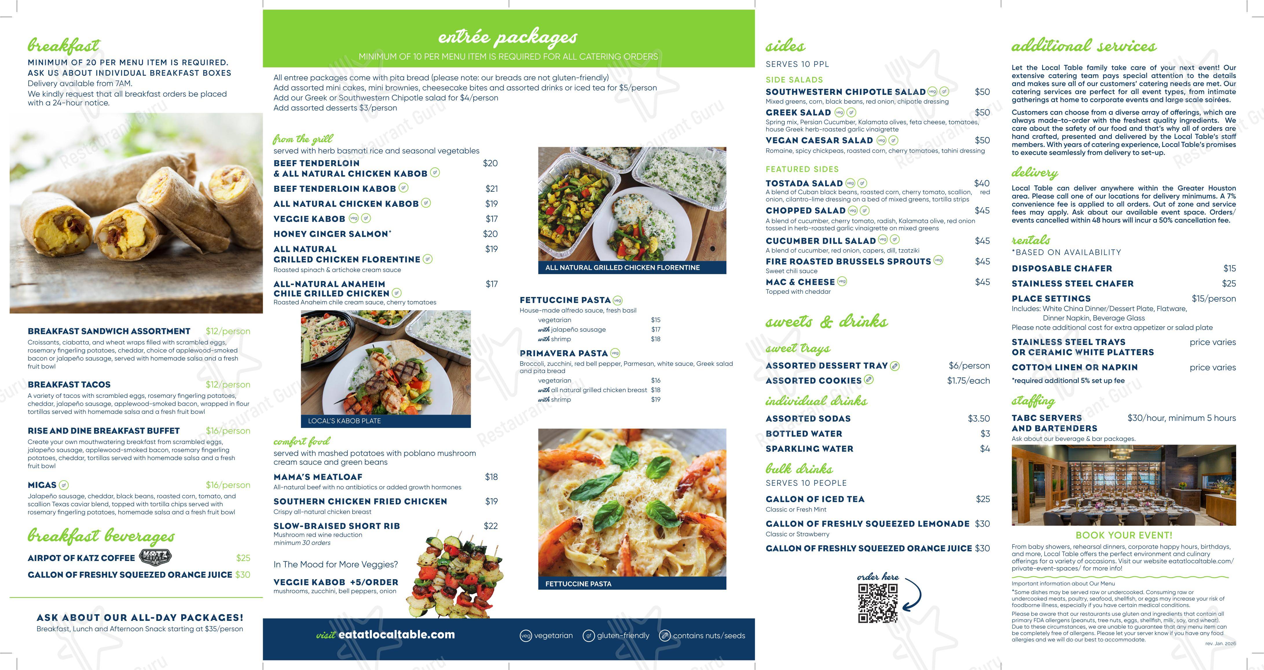 Local Table в Хьюстоне - Меню
