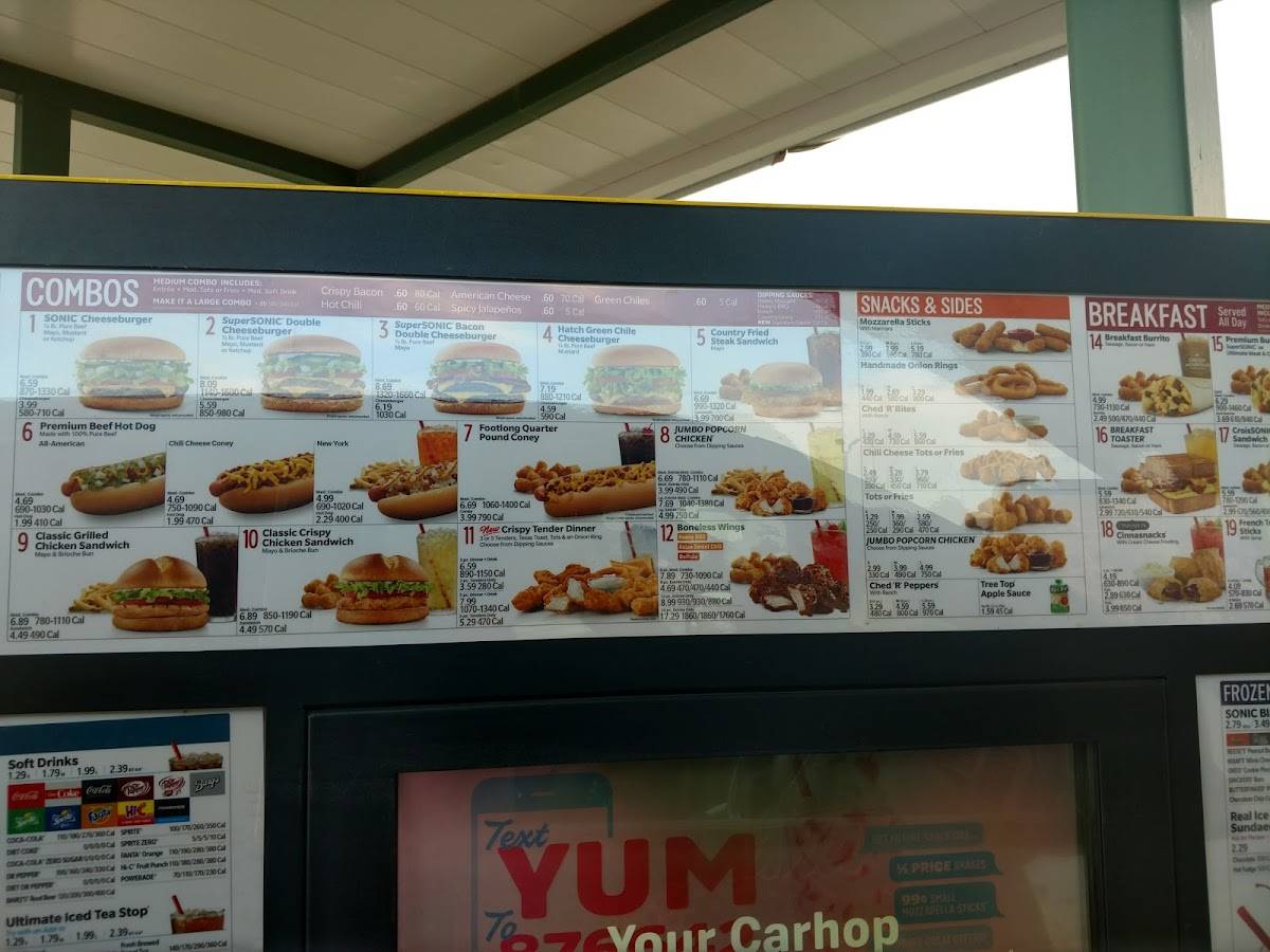 Sonic Drive-In меню