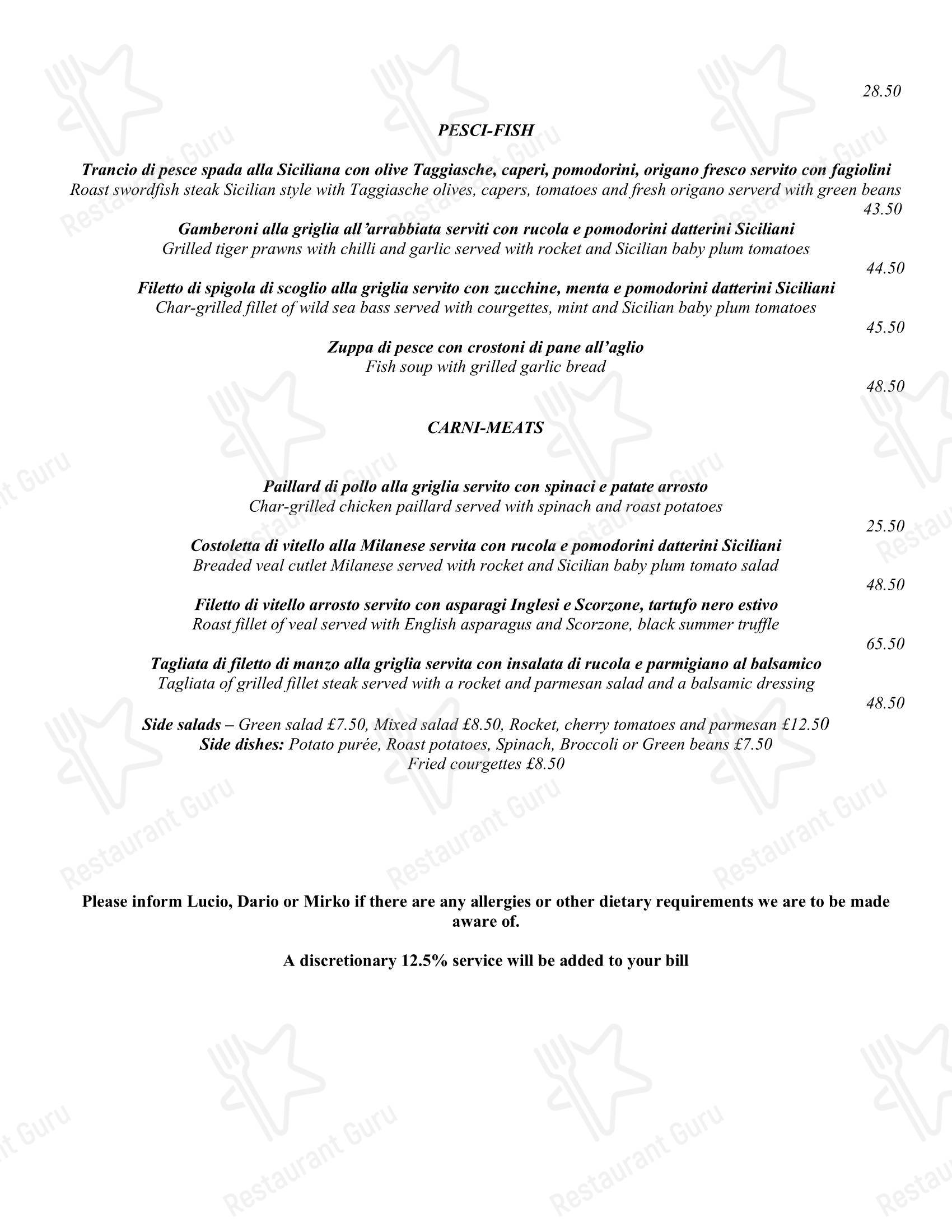 Крафт меню ресторана Lucio Restaurant