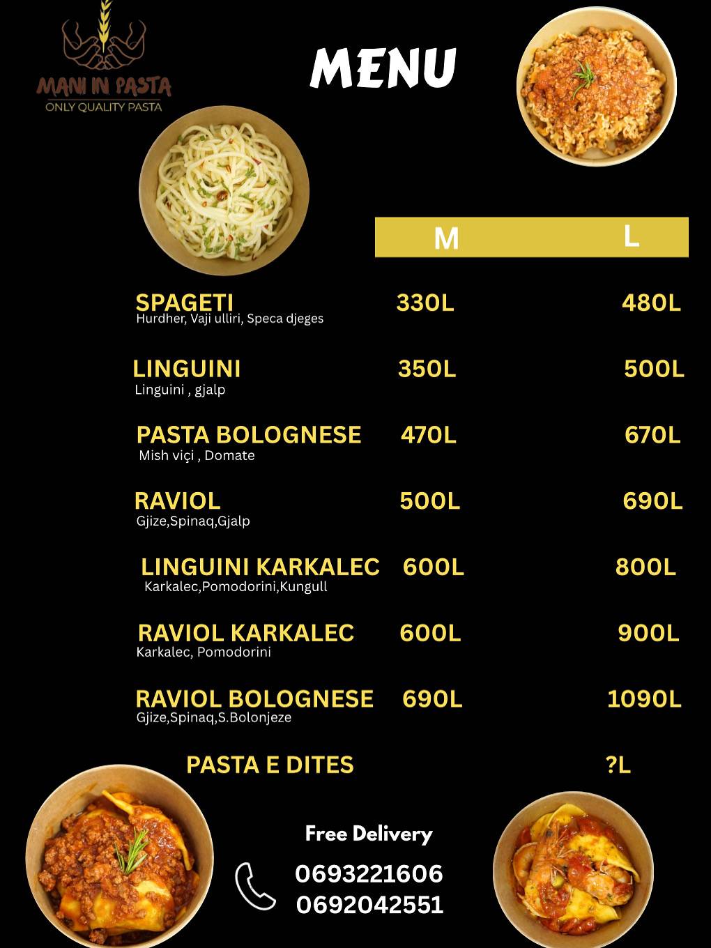 MANI IN PASTA меню