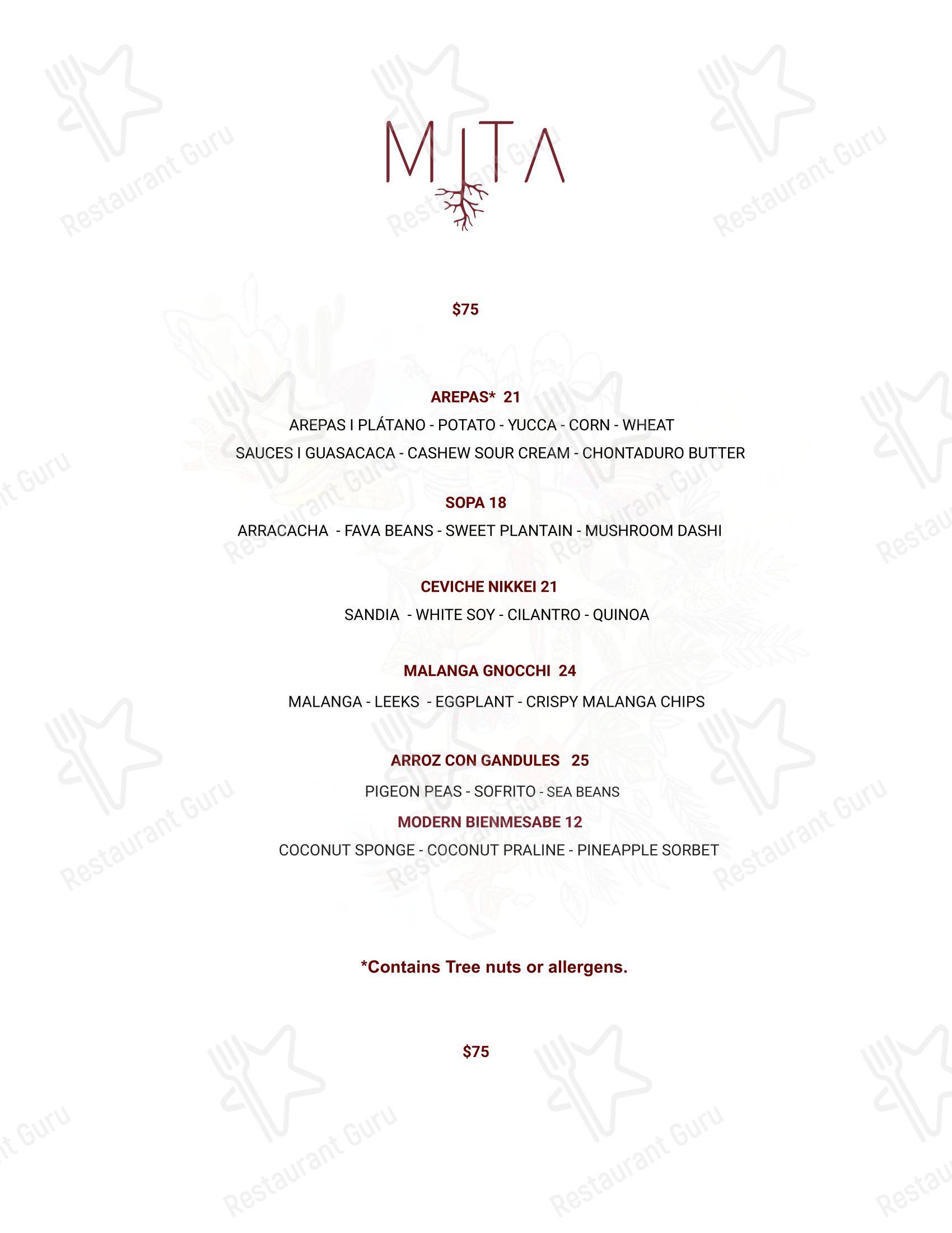 Коктейльная карта ресторана MITA