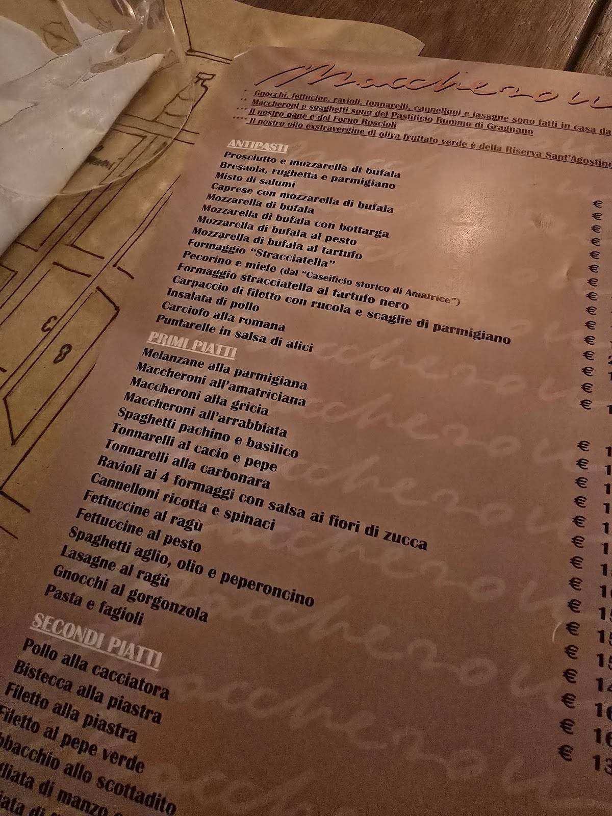 Maccheroni меню