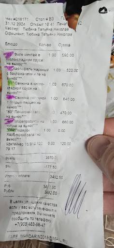 Мандарин меню