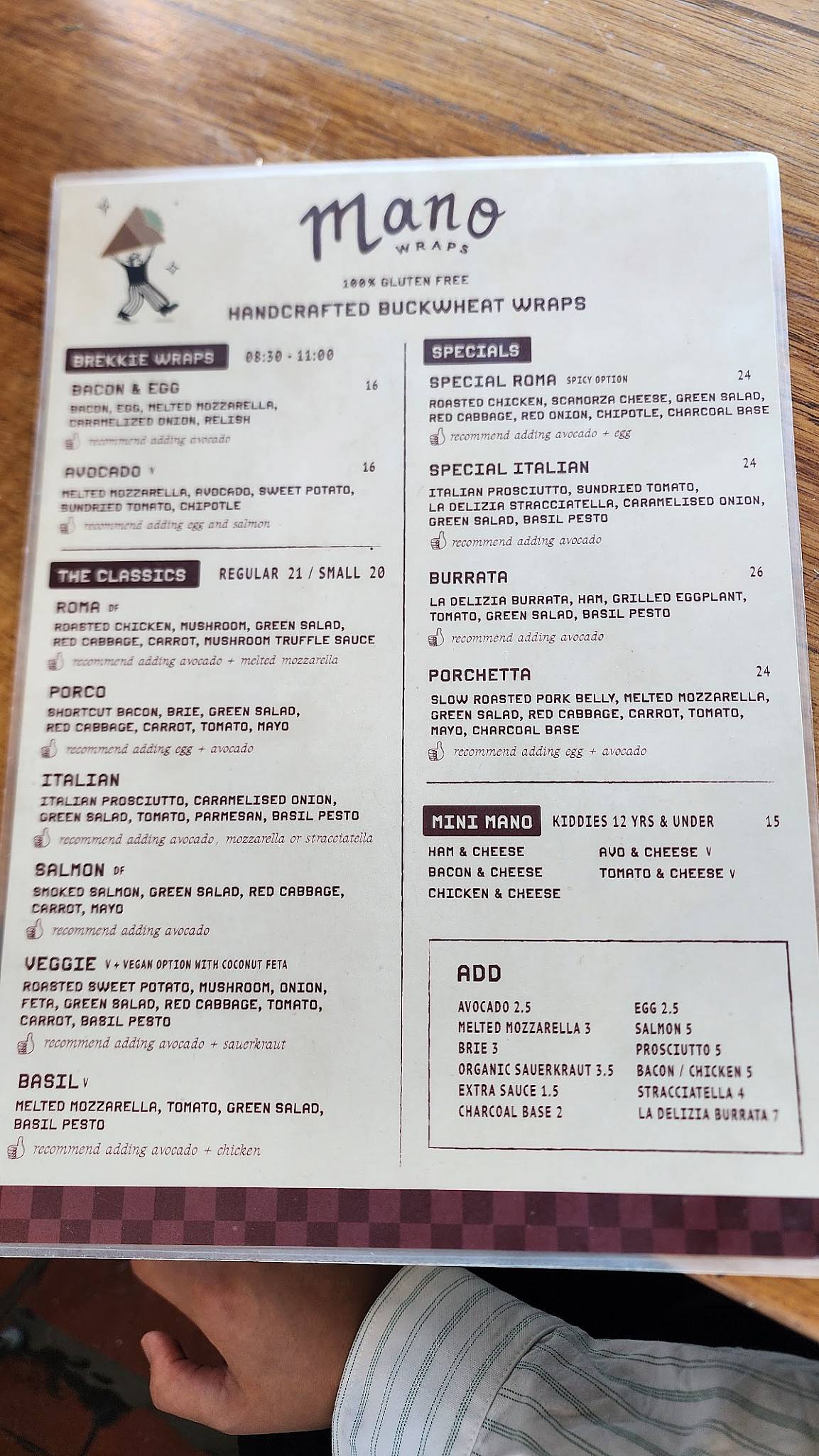 Mano Wraps Busselton меню