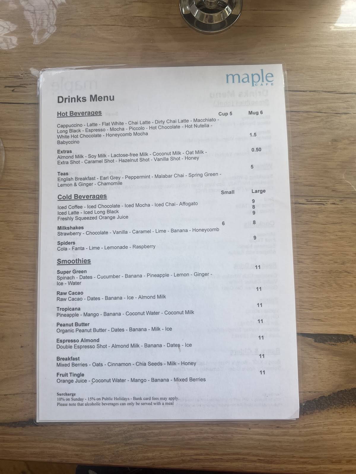 Maple Cafe меню