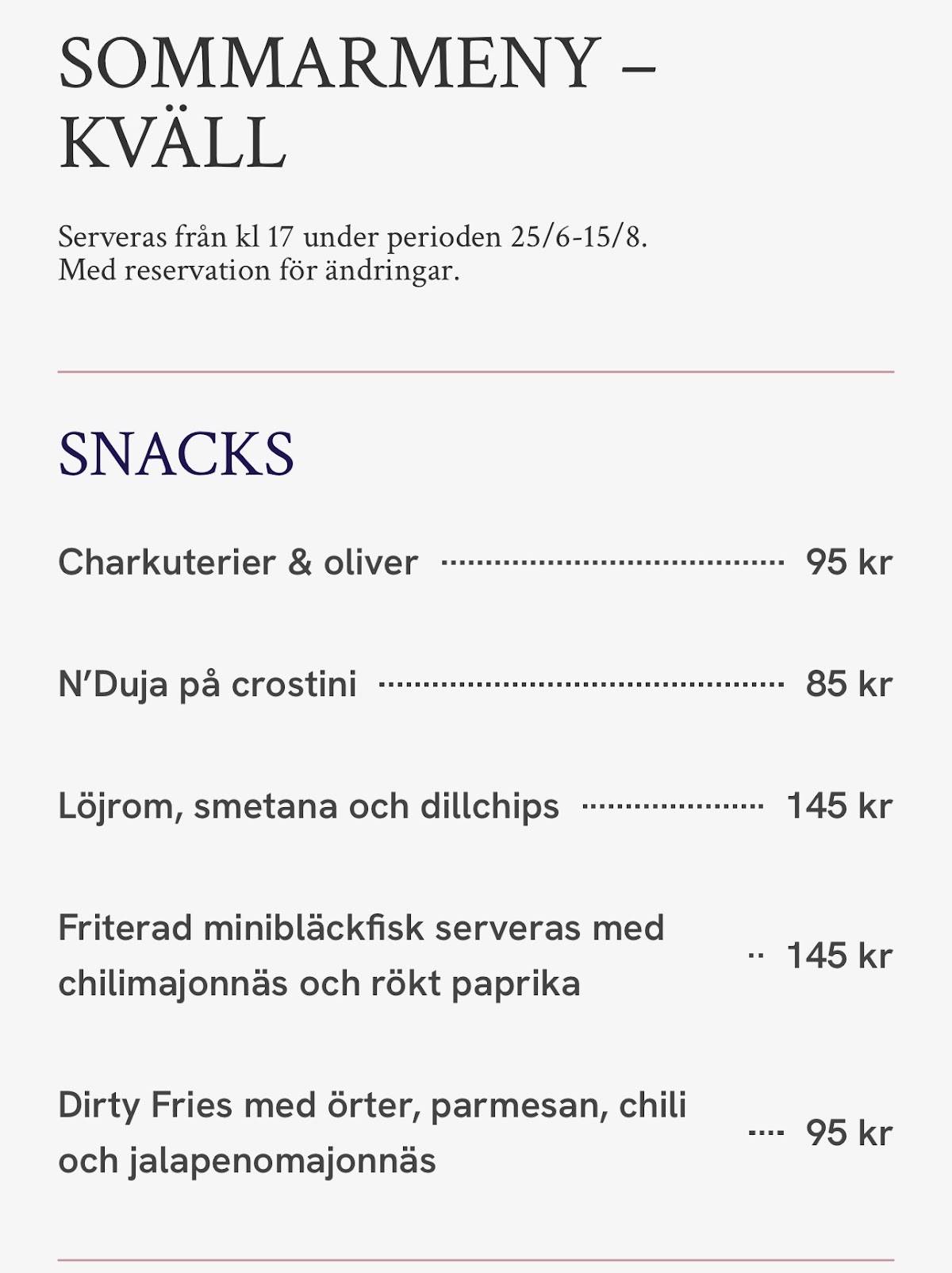 Maritim Krog och Hotell меню