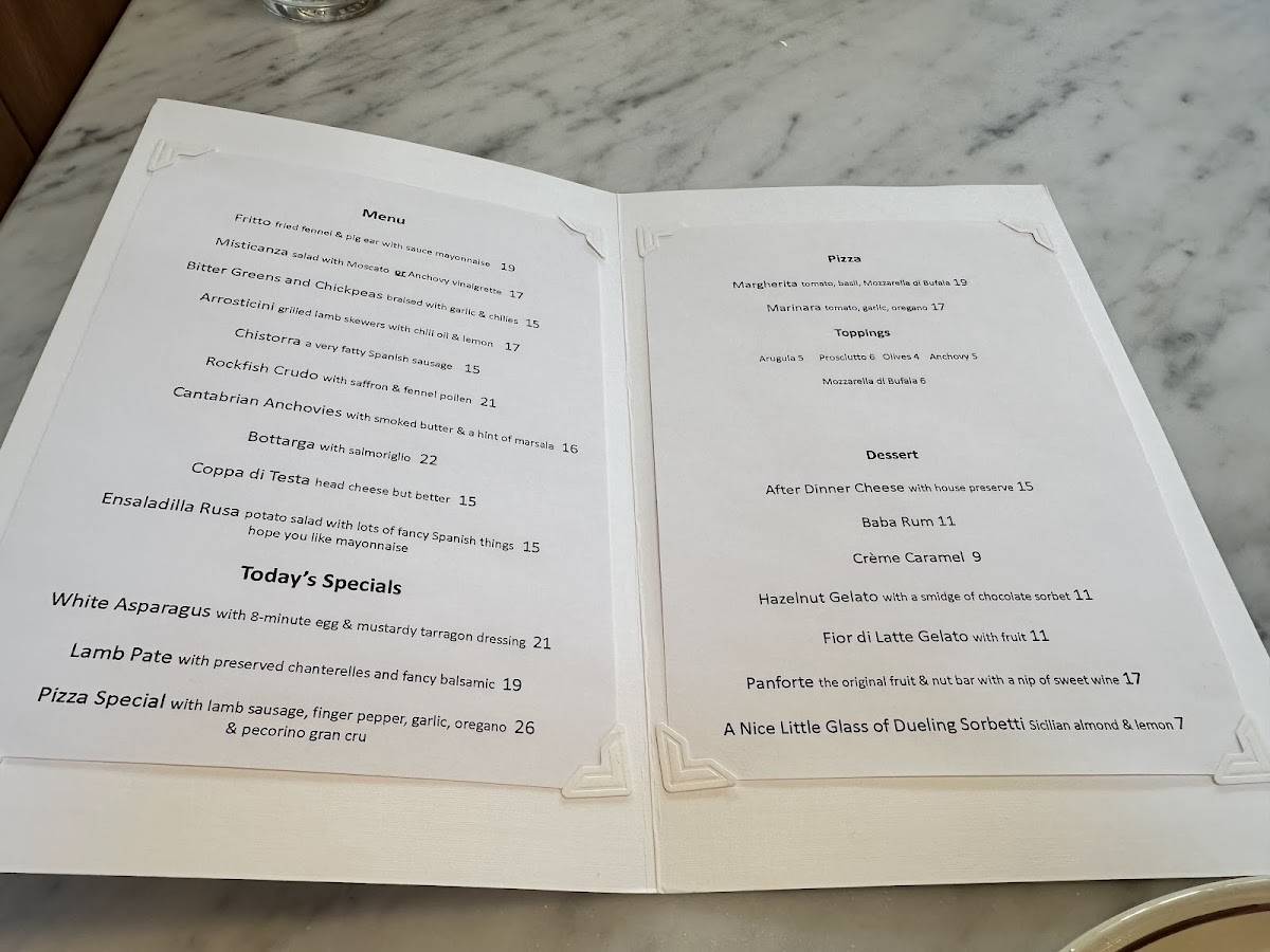 Marta Fine Food and Spirits меню
