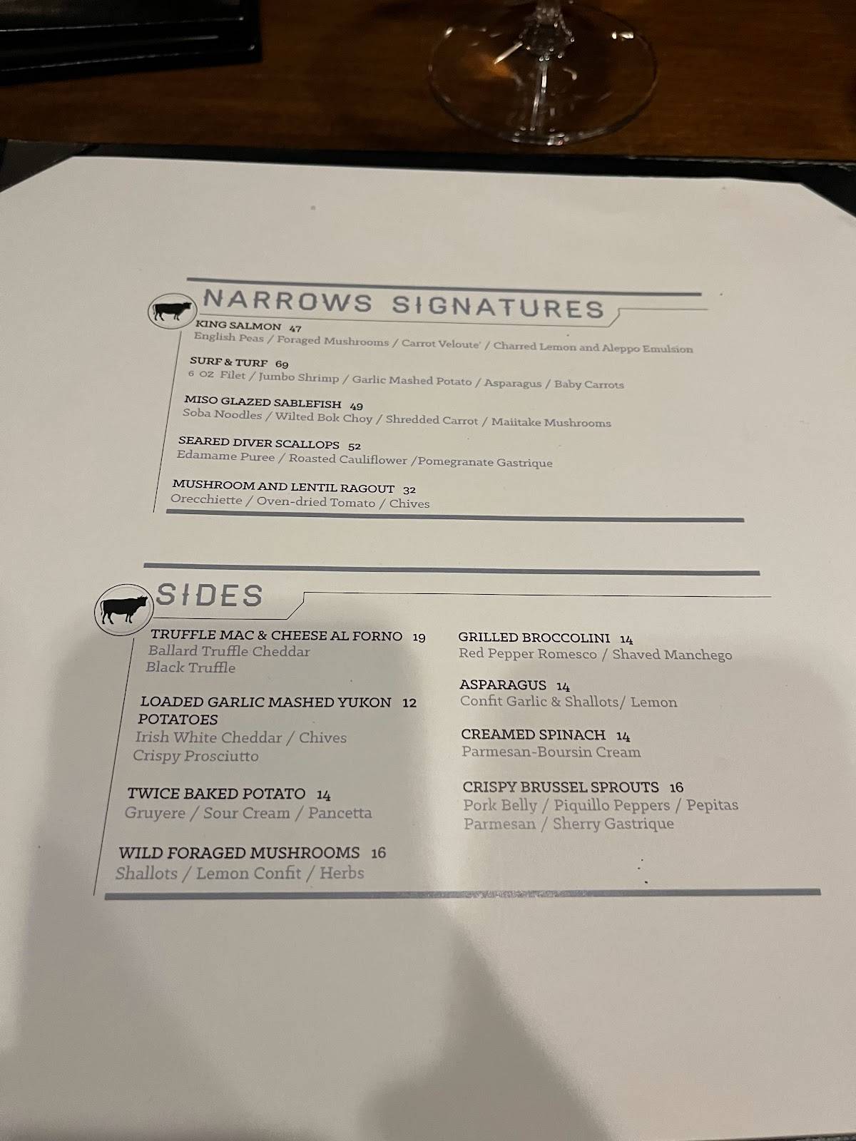 The Narrows Steakhouse меню