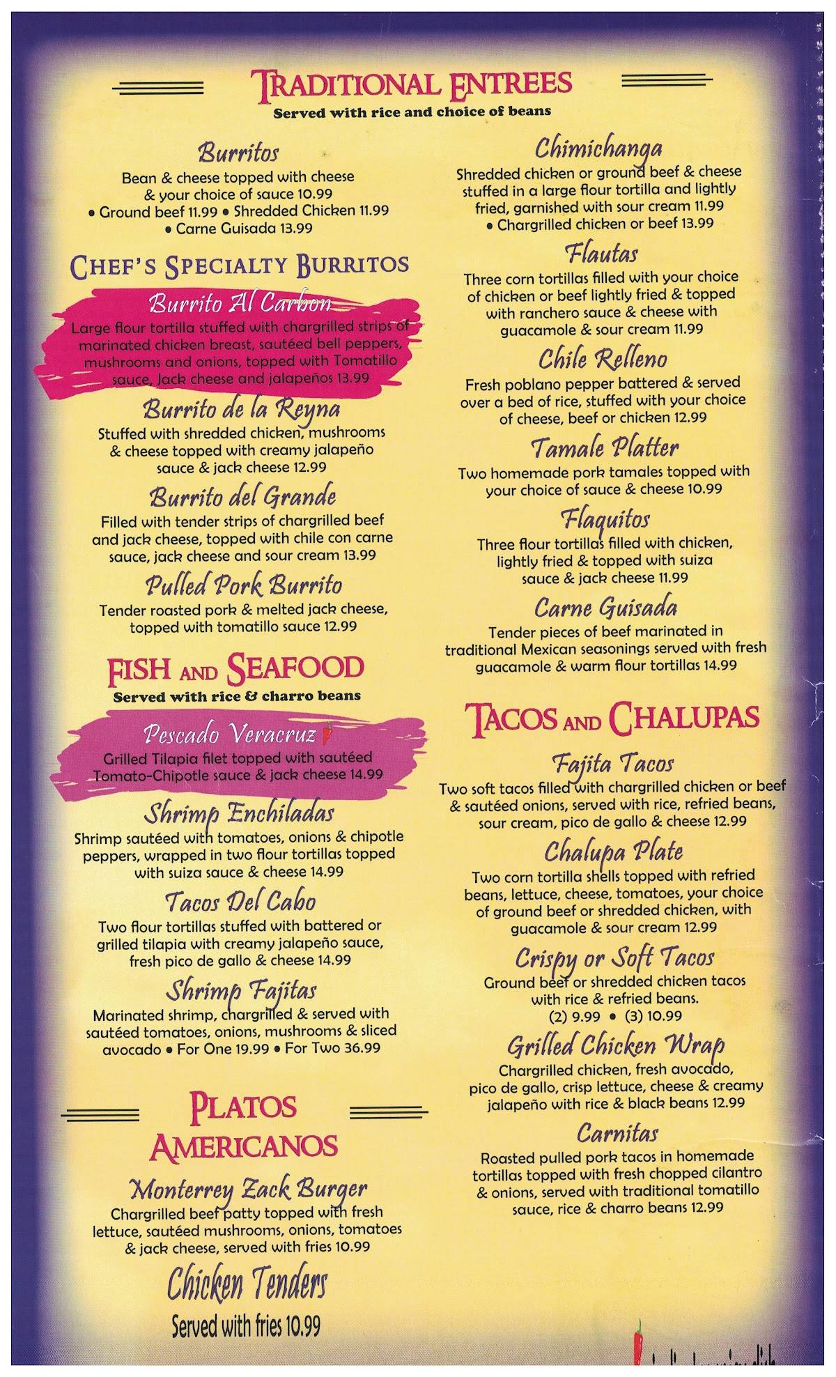 Mesa Rosa Mexican Restaurant меню