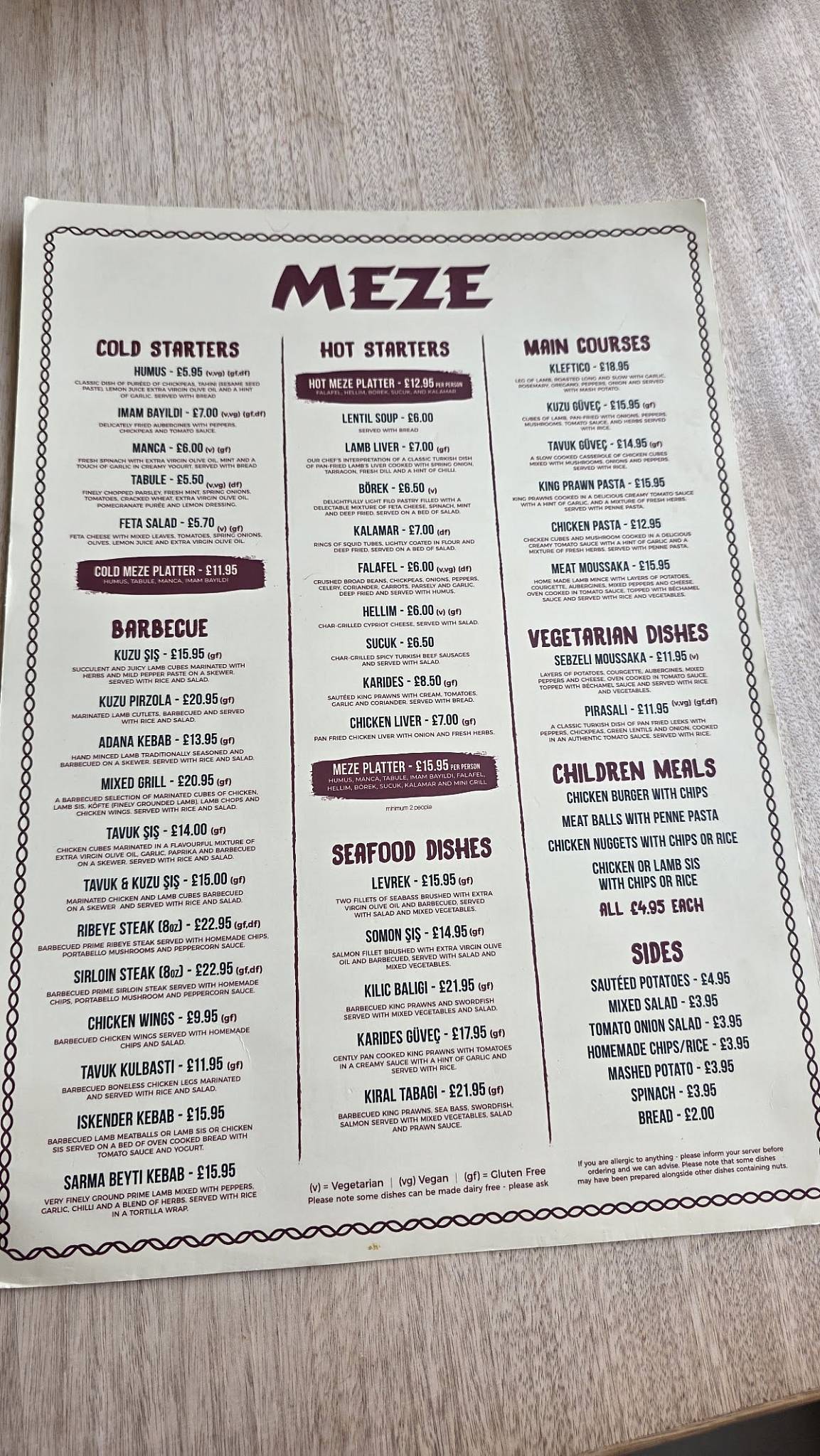 Meze Bar & Grill меню