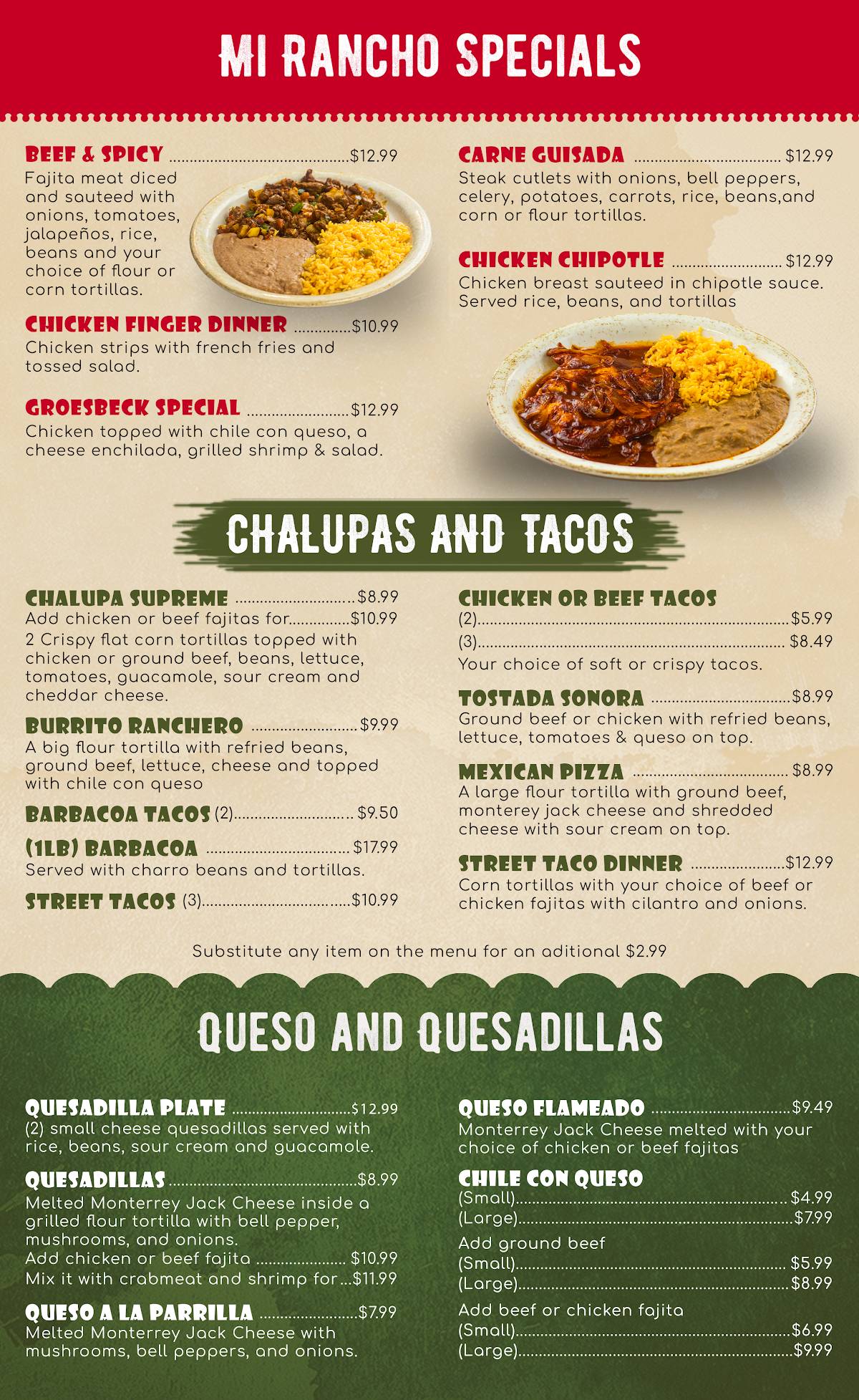 Mi Rancho Mexican Restaurant меню
