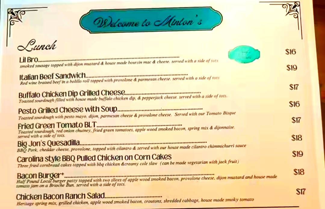 Minton's меню