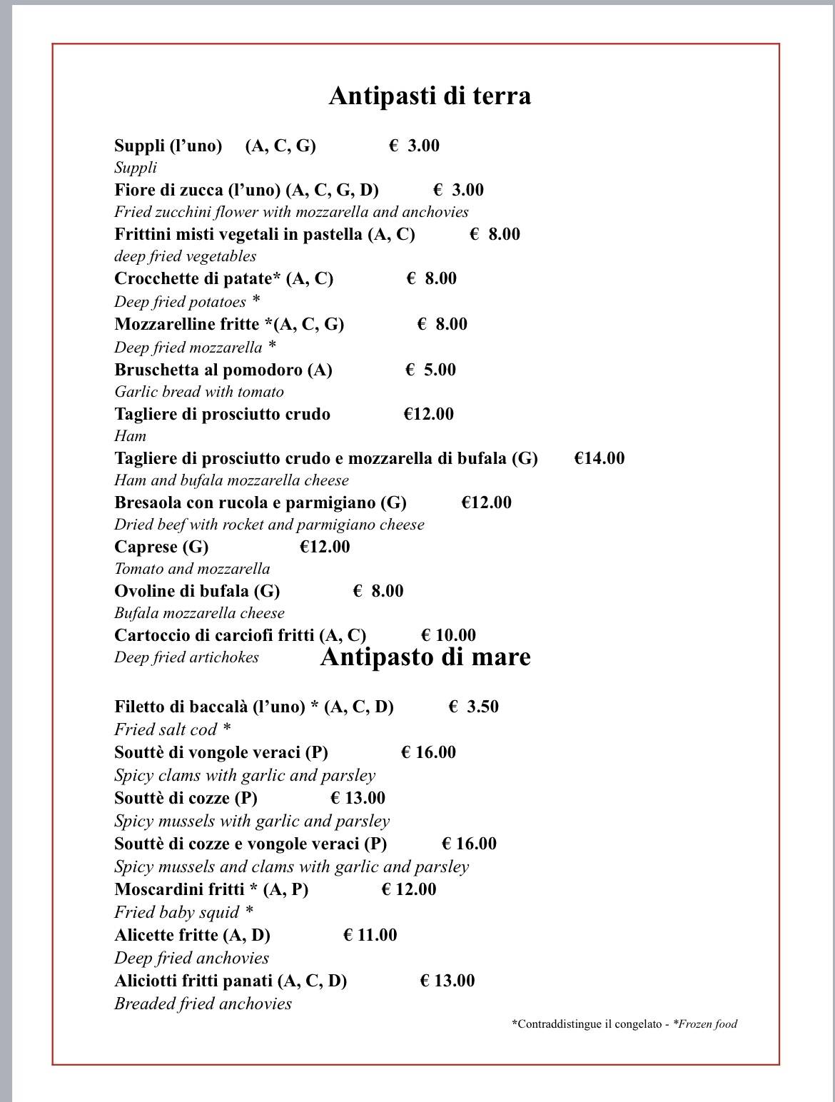 Miraggio Trastevere меню